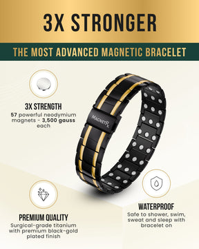 Magnetic Bracelet 3x Strength Titanium Magnetic Bracelet for Men (Black & Gold) MagnetRX
