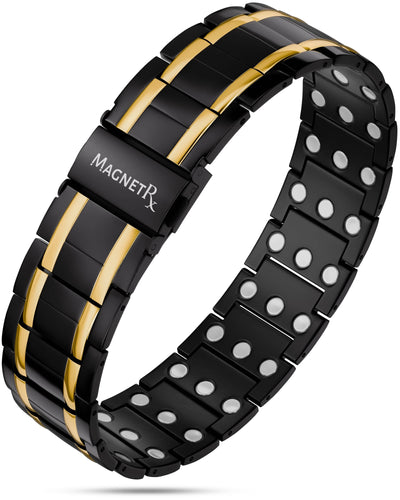 Magnetic Bracelet 3x Strength Titanium Magnetic Bracelet for Men (Black & Gold) MagnetRX