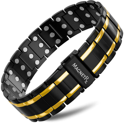 Magnetic Bracelet 3x Strength Titanium Magnetic Bracelet for Men (Black & Gold) MagnetRX