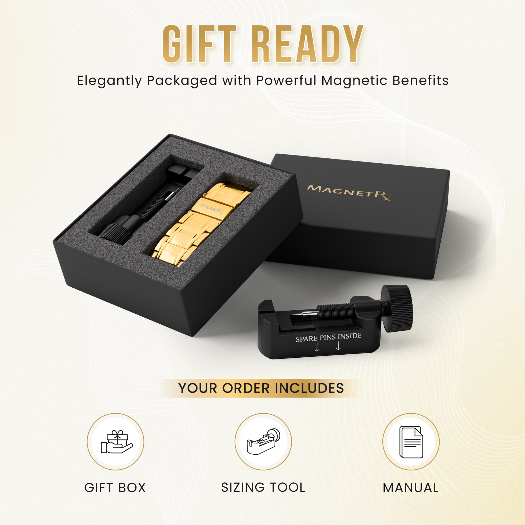 Magnetic Bracelet 3x Strength Titanium Magnetic Bracelet for Men (Gold) MagnetRX