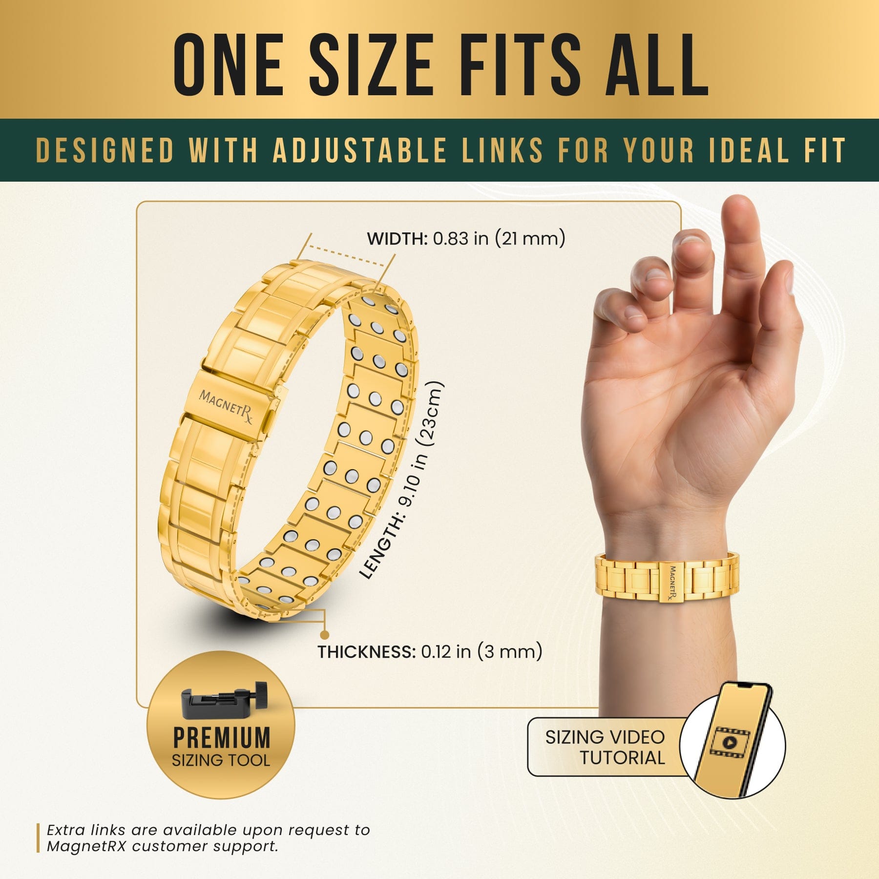 Magnetic Bracelet 3x Strength Titanium Magnetic Bracelet for Men (Gold) MagnetRX