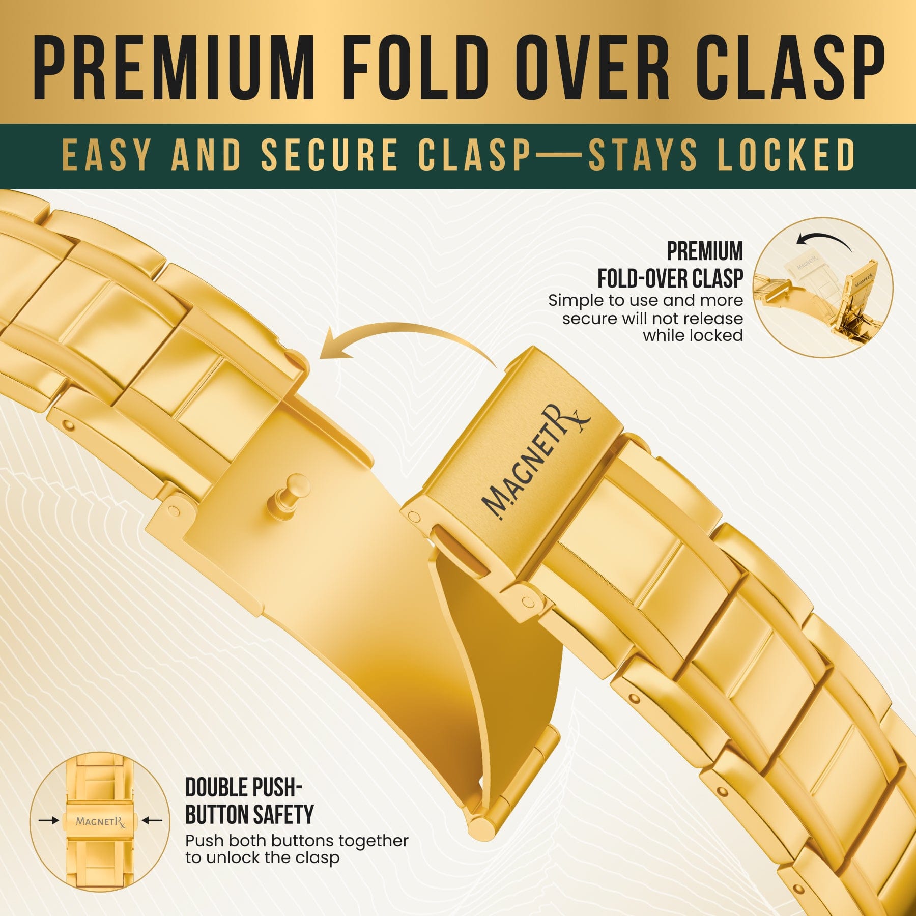 Magnetic Bracelet 3x Strength Titanium Magnetic Bracelet for Men (Gold) MagnetRX