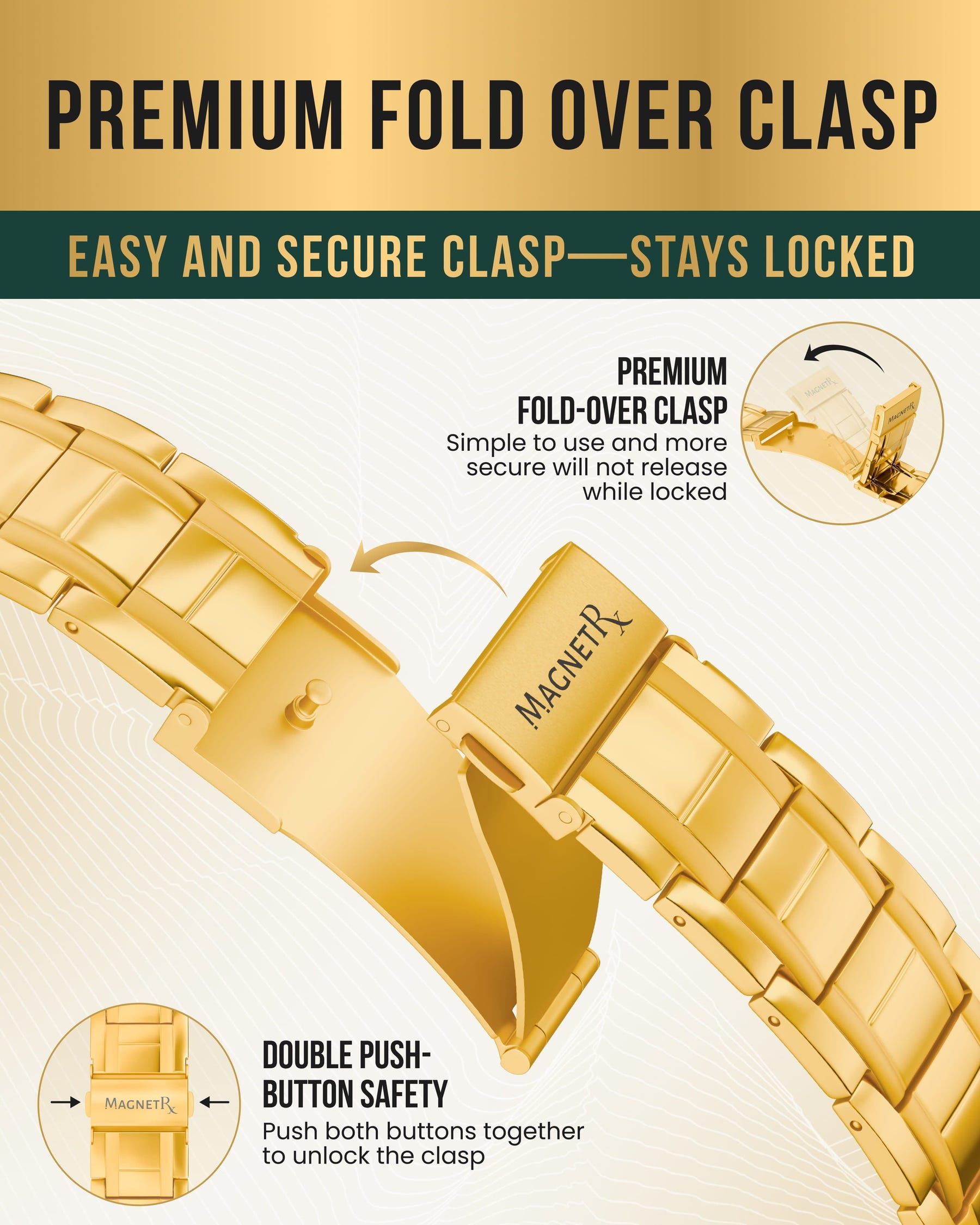 Magnetic Bracelet 3x Strength Titanium Magnetic Bracelet for Men (Gold) MagnetRX