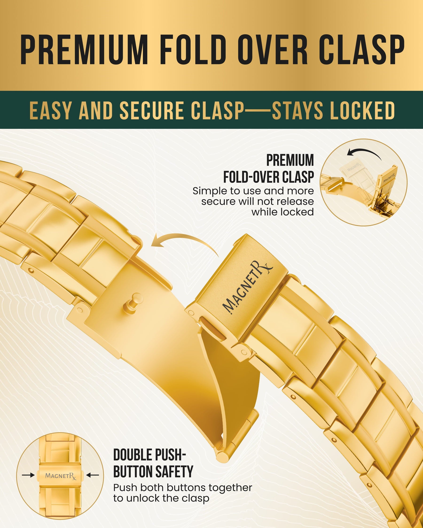 Magnetic Bracelet 3x Strength Titanium Magnetic Bracelet for Men (Gold) MagnetRX