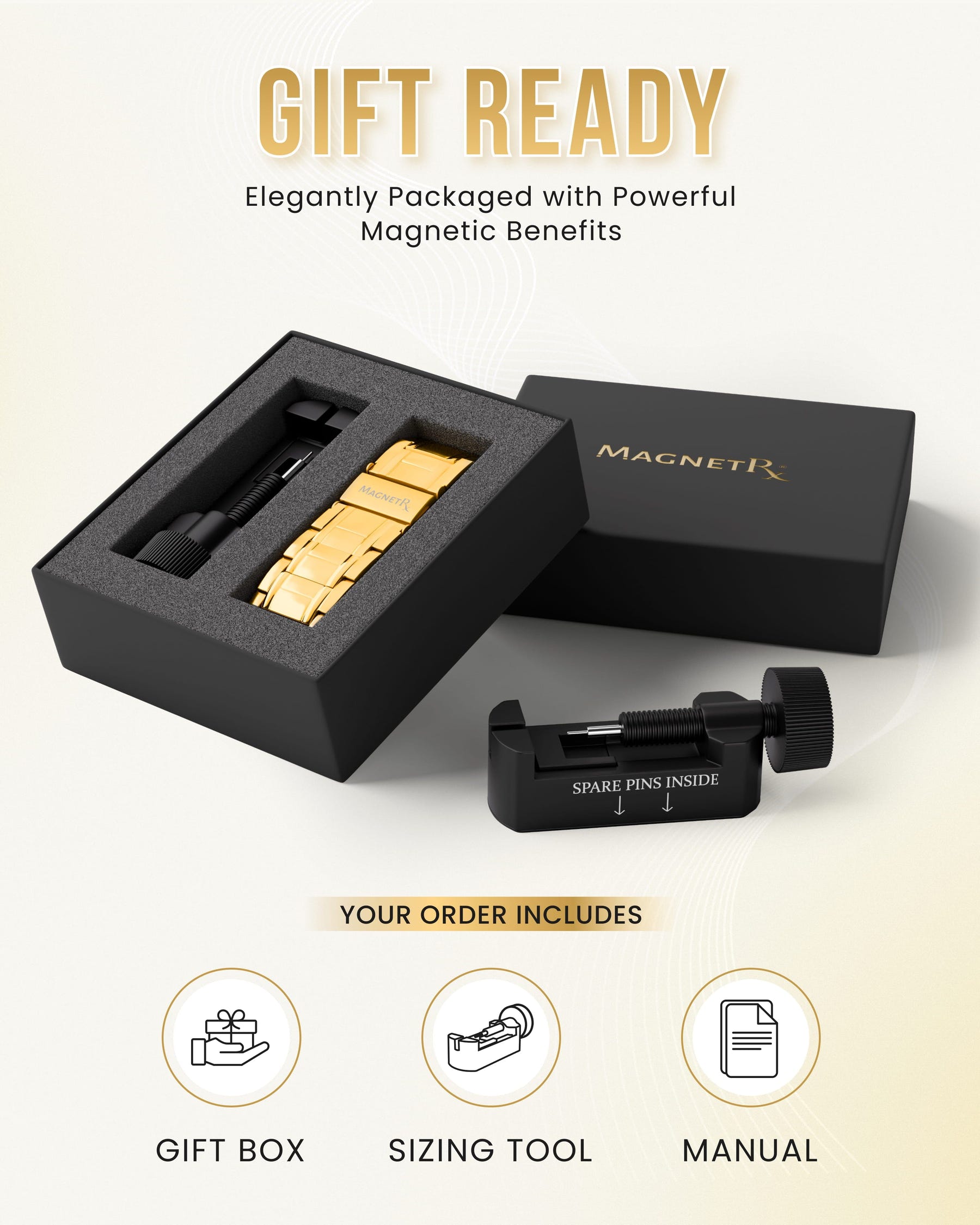 Magnetic Bracelet 3x Strength Titanium Magnetic Bracelet for Men (Gold) MagnetRX