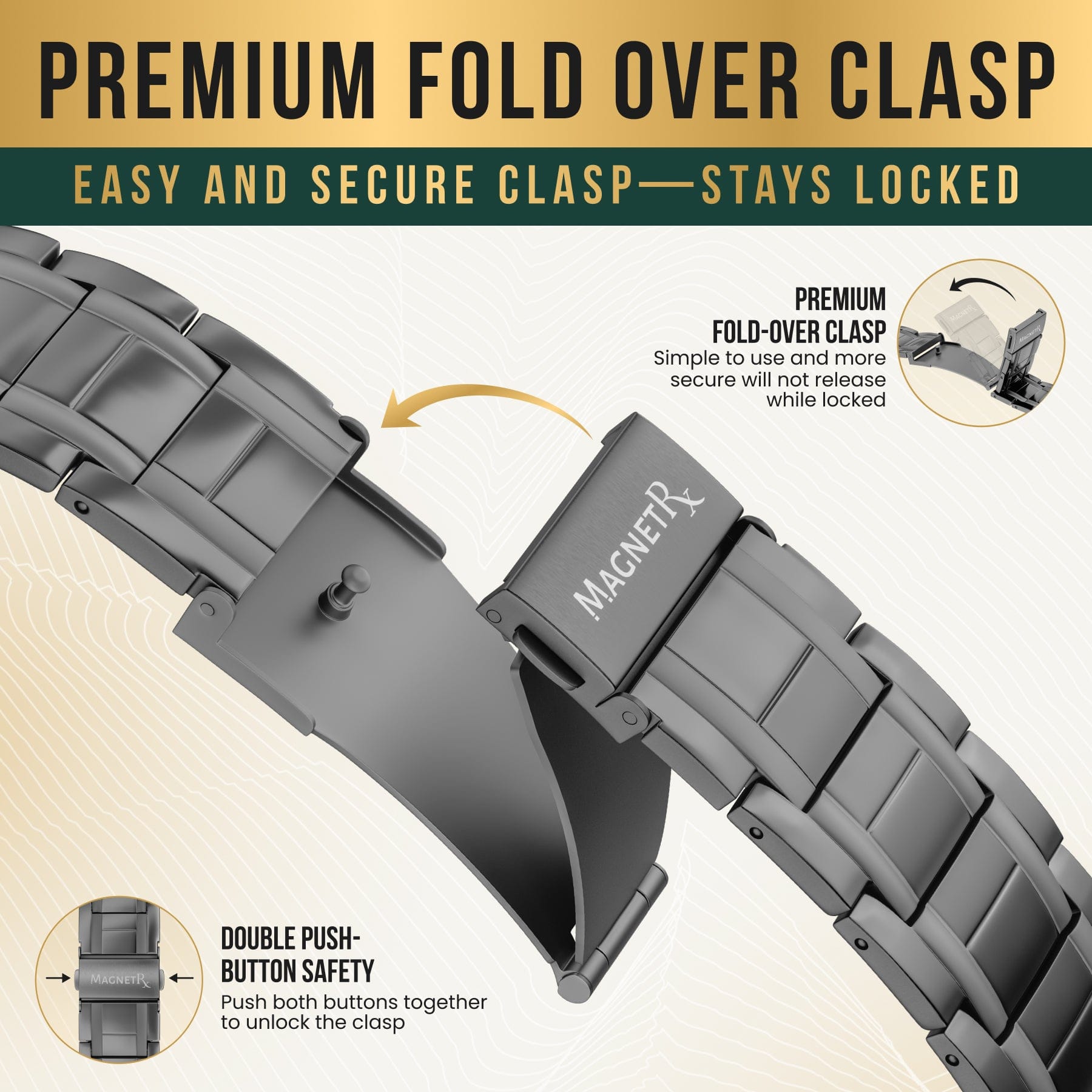 Magnetic Bracelet 3x Strength Titanium Magnetic Bracelet for Men (Gunmetal) MagnetRX