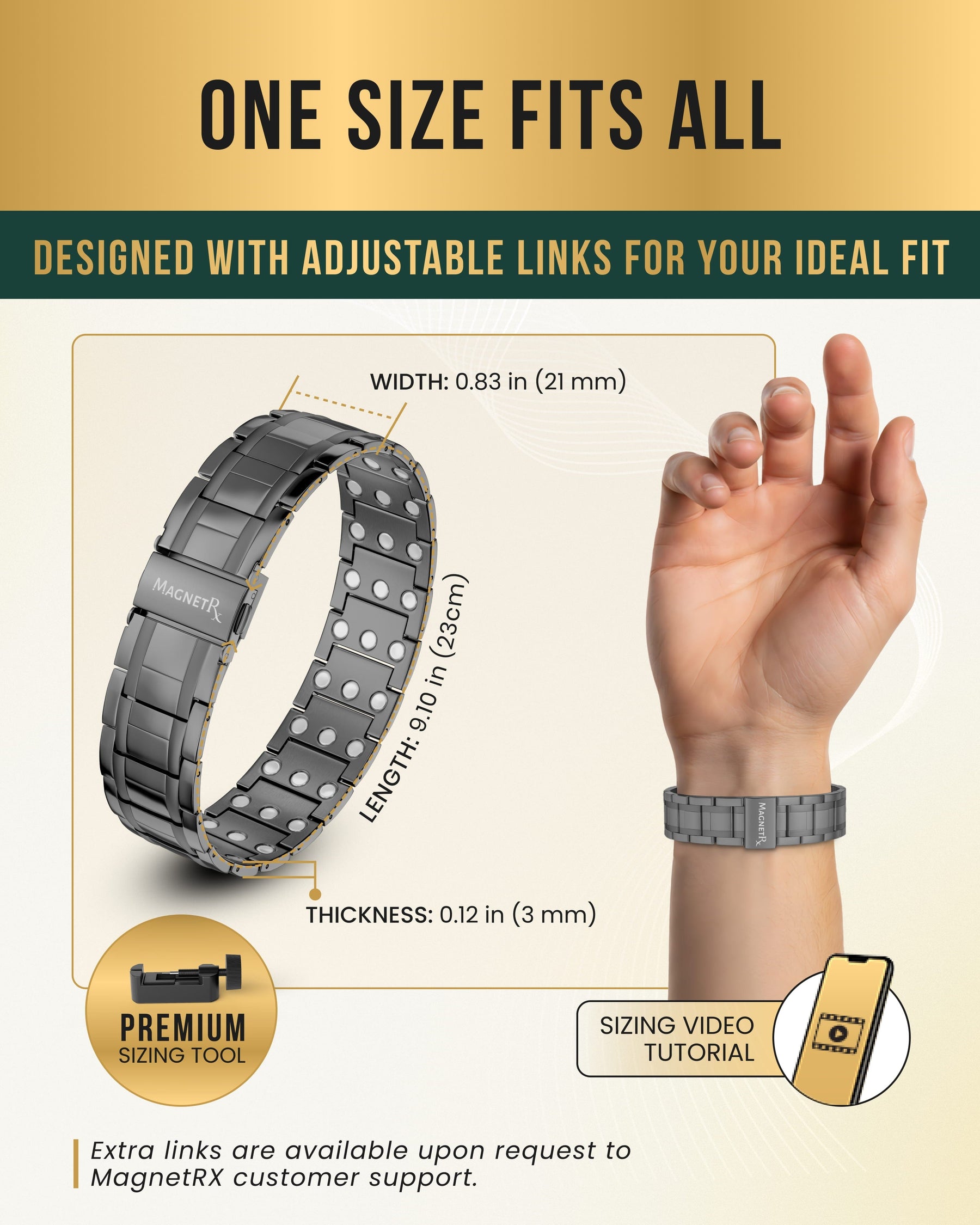 Magnetic Bracelet 3x Strength Titanium Magnetic Bracelet for Men (Gunmetal) MagnetRX