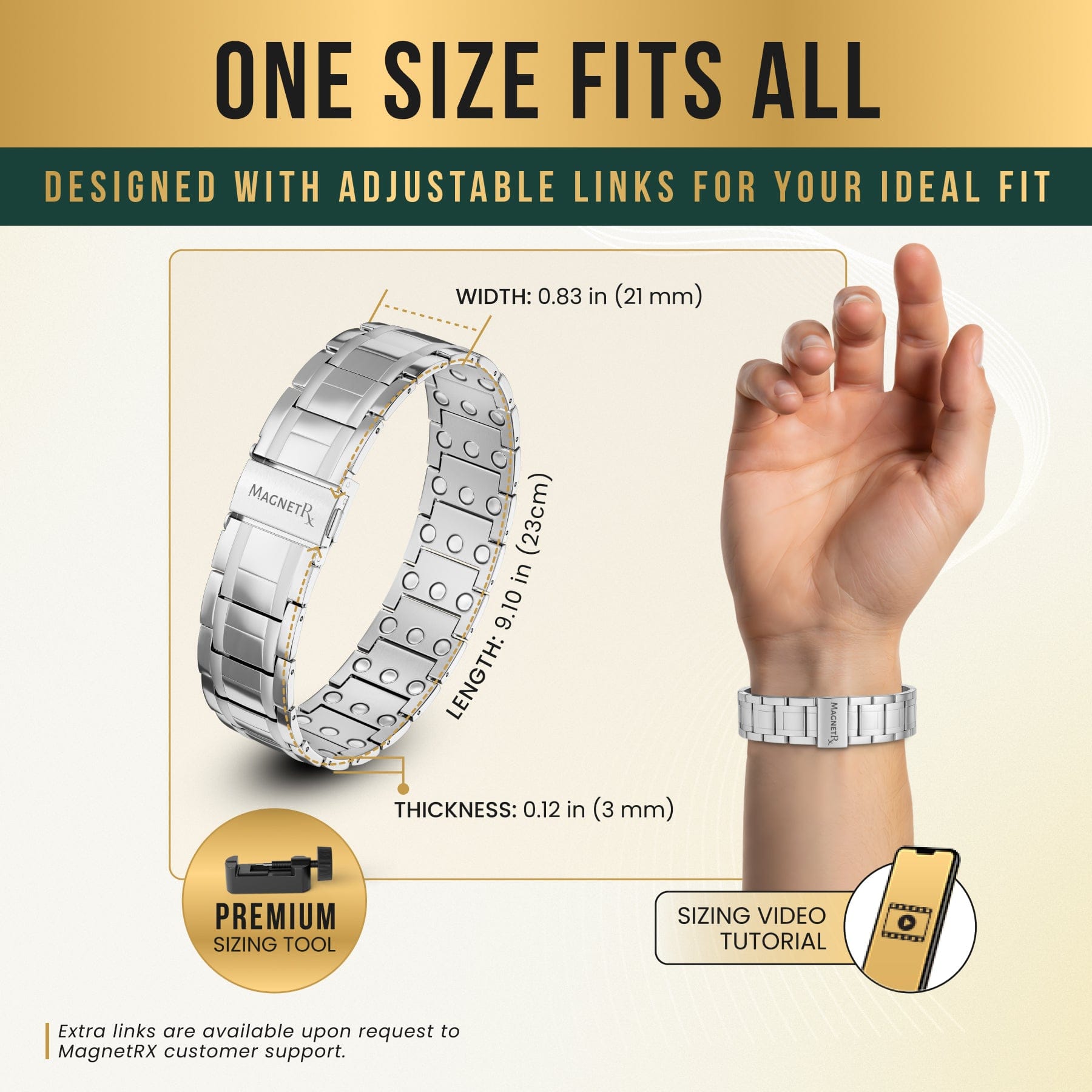 Magnetic Bracelet 3x Strength Titanium Magnetic Bracelet for Men (Silver) MagnetRX