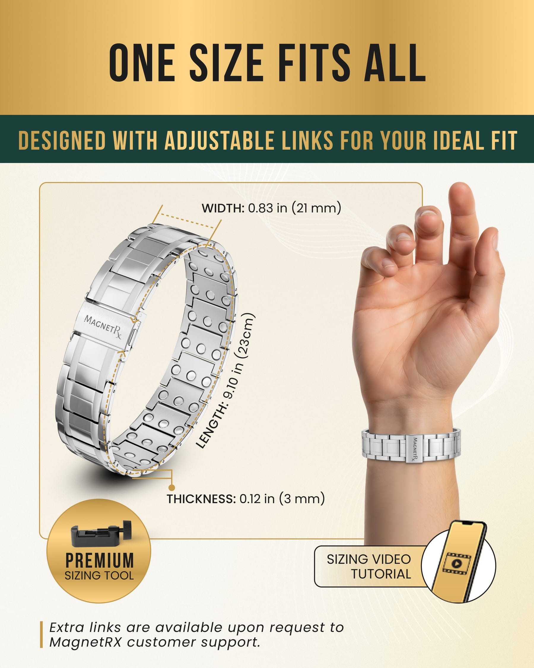 Magnetic Bracelet 3x Strength Titanium Magnetic Bracelet for Men (Silver) MagnetRX