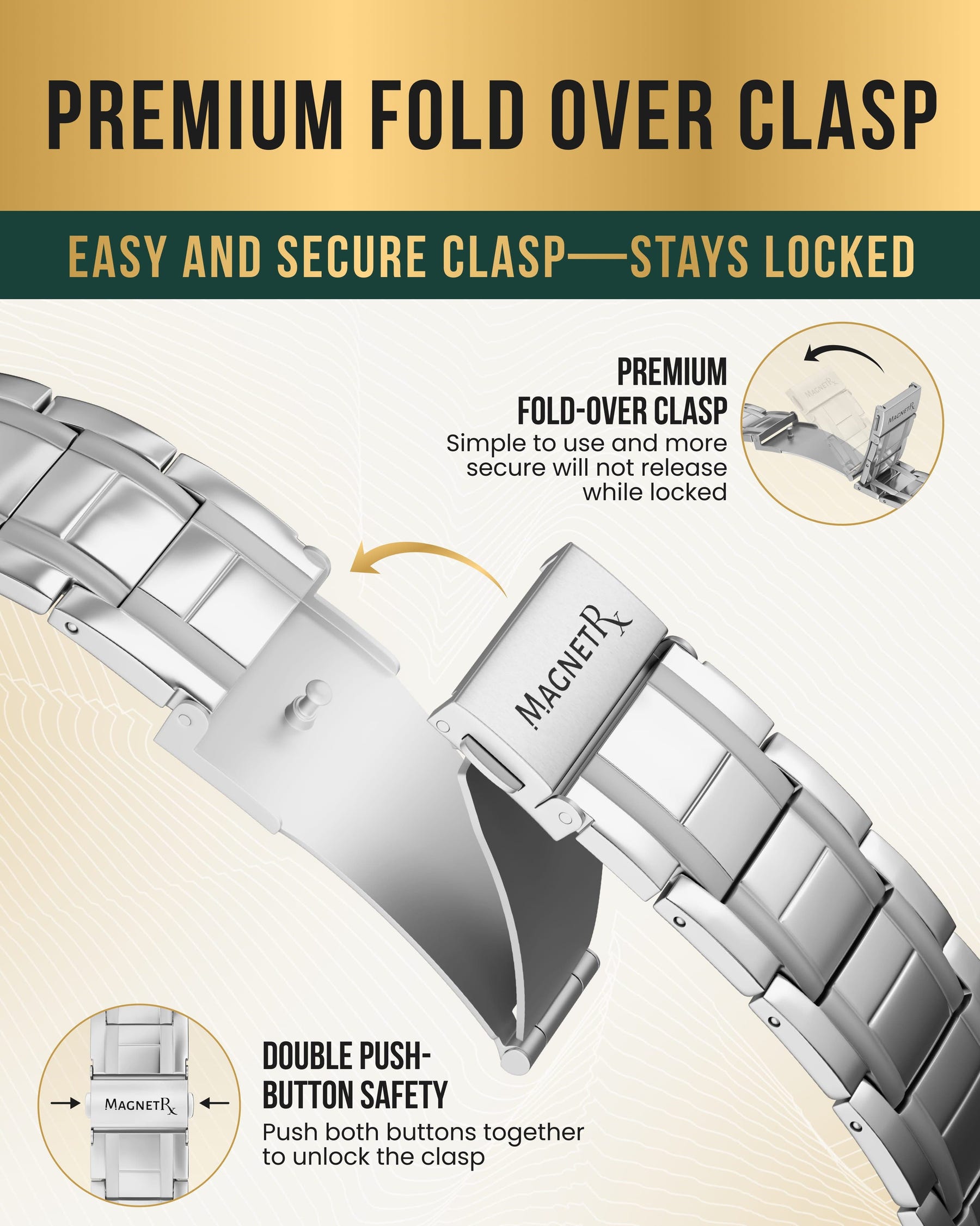 Magnetic Bracelet 3x Strength Titanium Magnetic Bracelet for Men (Silver) MagnetRX