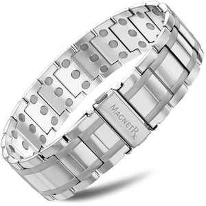 3x Strength Titanium Magnetic Bracelet for Men (Silver)