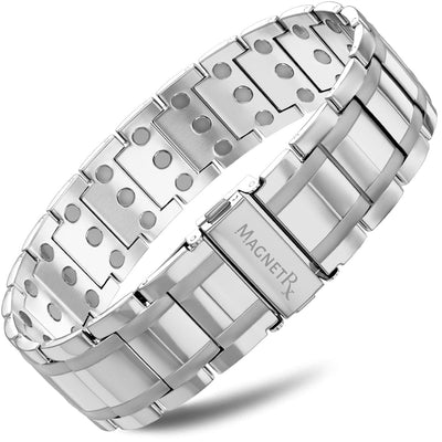 Magnetic Bracelet 3x Strength Titanium Magnetic Bracelet for Men (Silver) MagnetRX