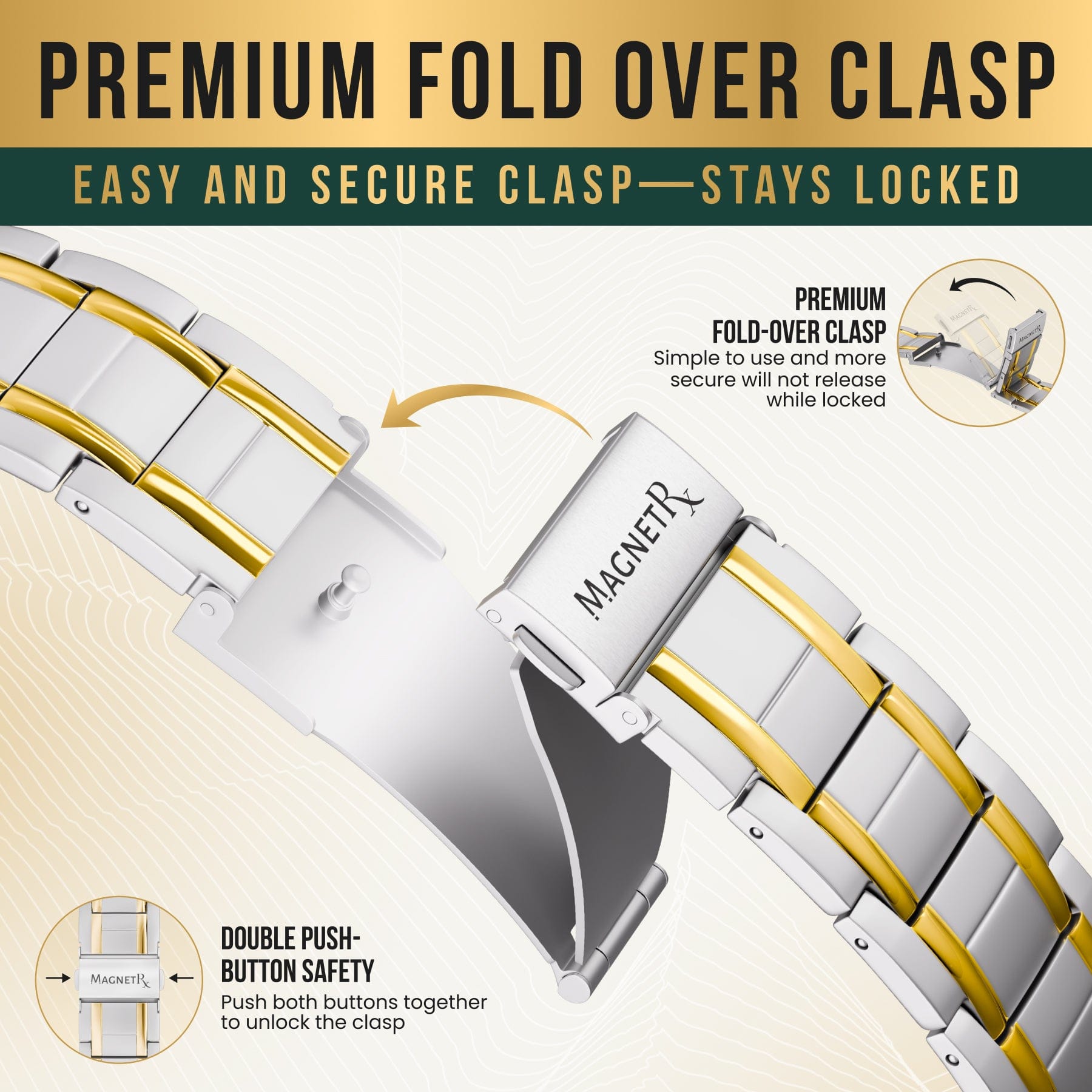 Magnetic Bracelet 3x Strength Titanium Magnetic Bracelet for Men (Silver & Gold) MagnetRX