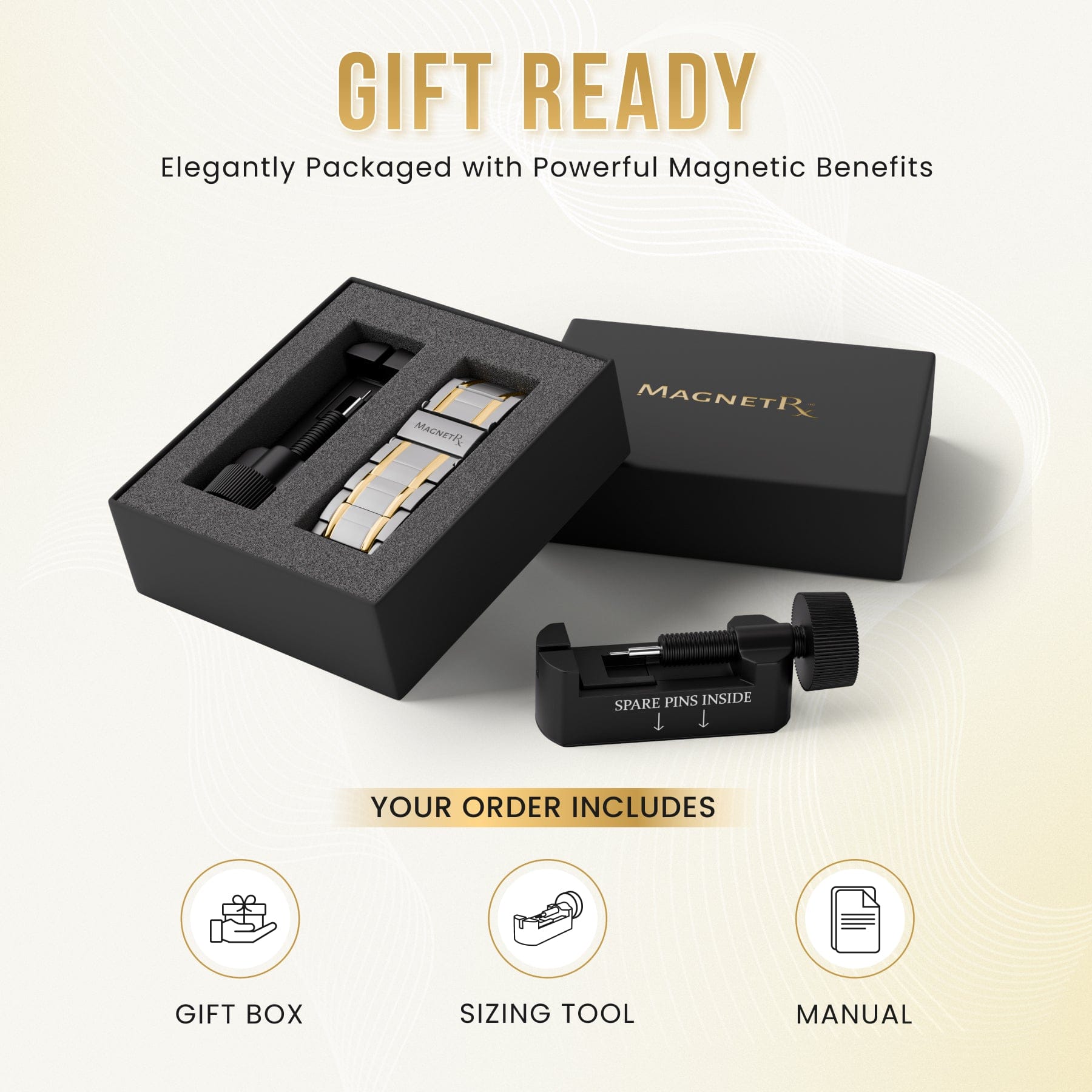 Magnetic Bracelet 3x Strength Titanium Magnetic Bracelet for Men (Silver & Gold) MagnetRX