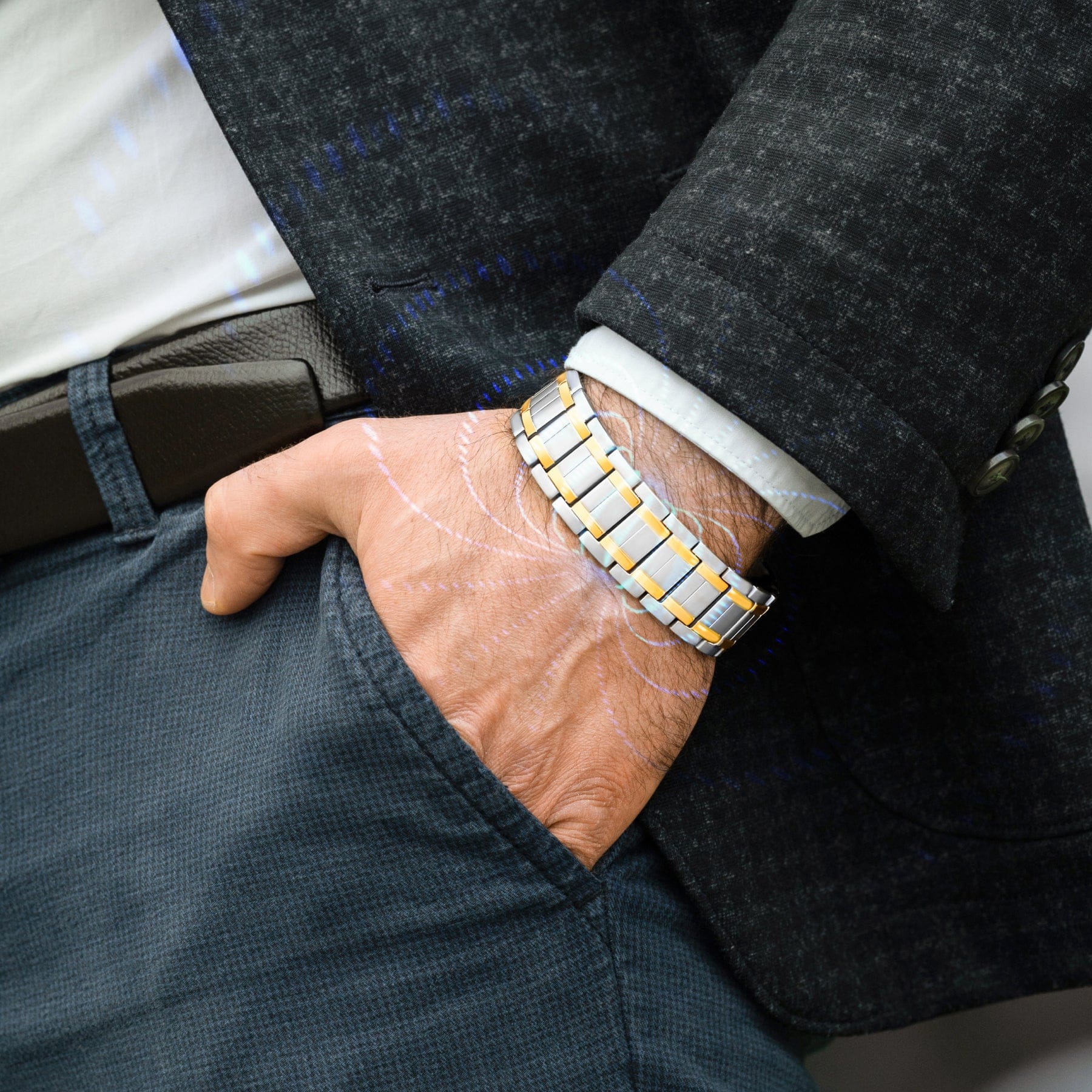 Magnetic Bracelet 3x Strength Titanium Magnetic Bracelet for Men (Silver & Gold) MagnetRX