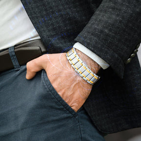 Magnetic Bracelet 3x Strength Titanium Magnetic Bracelet for Men (Silver & Gold) MagnetRX