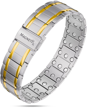 Magnetic Bracelet 3x Strength Titanium Magnetic Bracelet for Men (Silver & Gold) MagnetRX