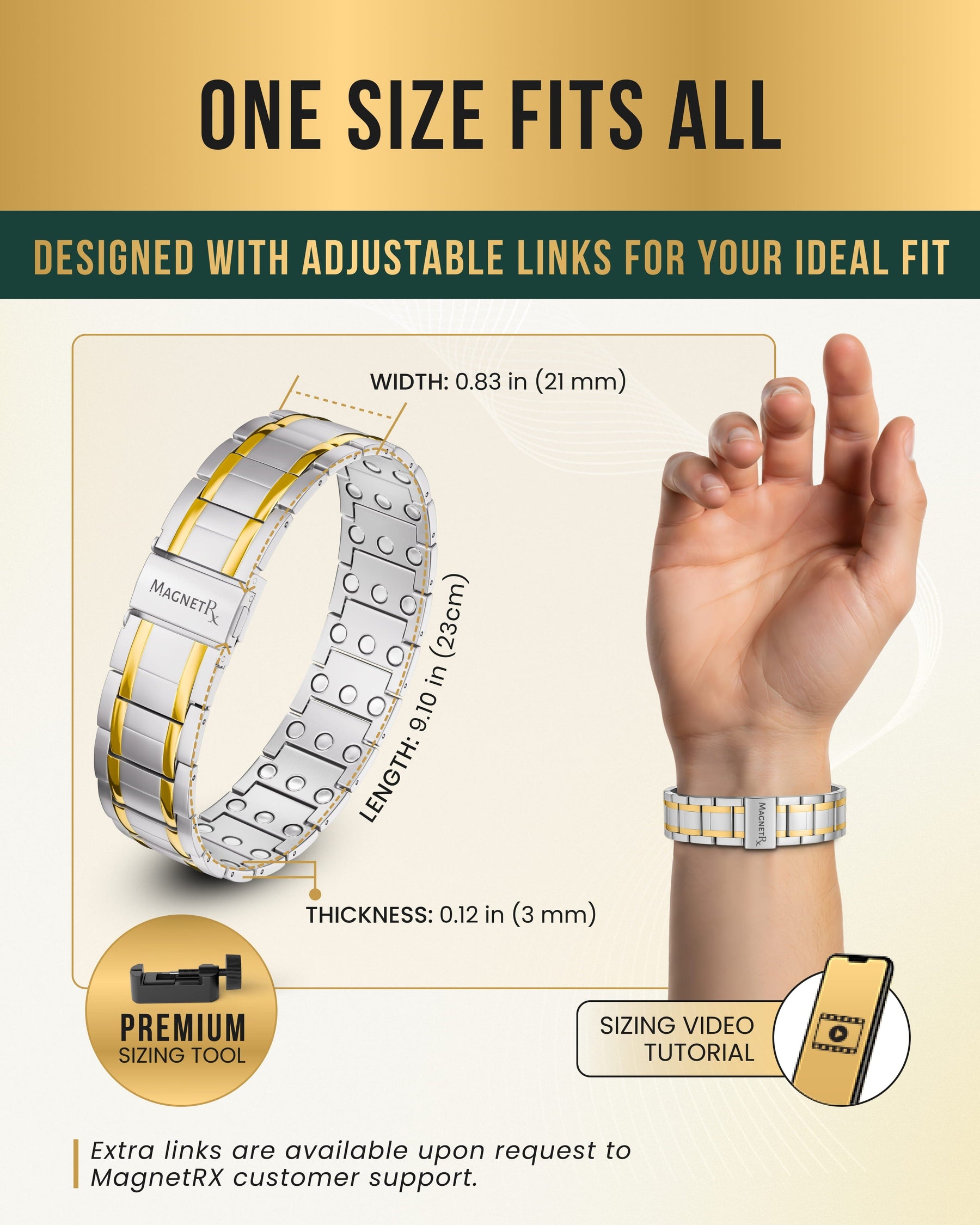 Magnetic Bracelet 3x Strength Titanium Magnetic Bracelet for Men (Silver & Gold) MagnetRX