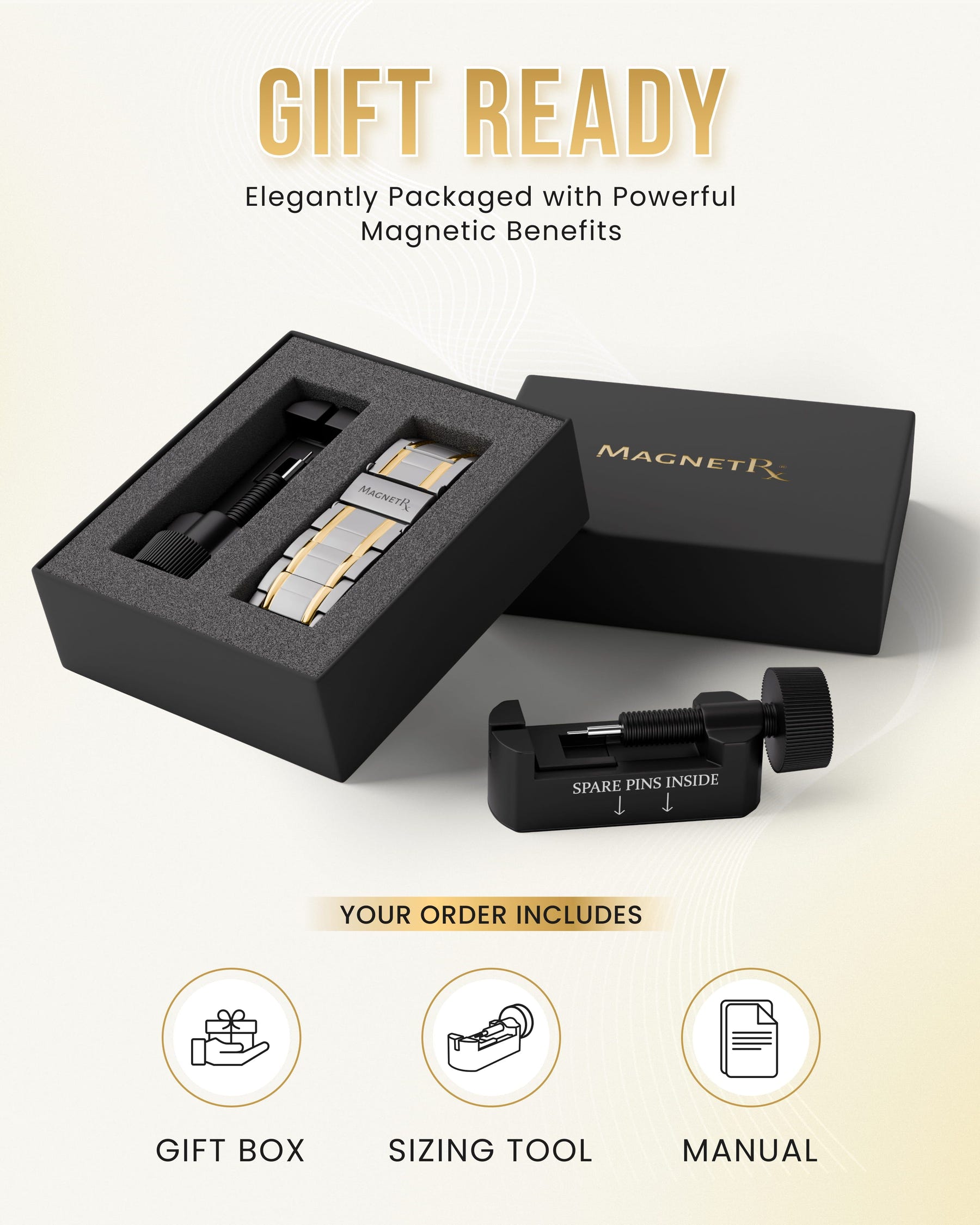 Magnetic Bracelet 3x Strength Titanium Magnetic Bracelet for Men (Silver & Gold) MagnetRX