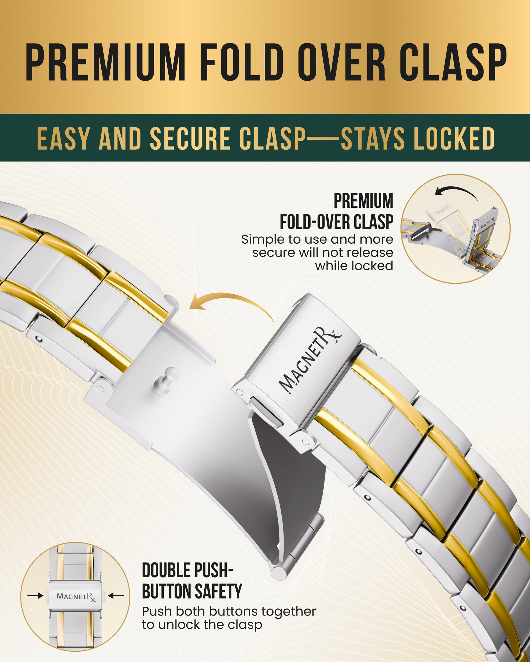 Magnetic Bracelet 3x Strength Titanium Magnetic Bracelet for Men (Silver & Gold) MagnetRX