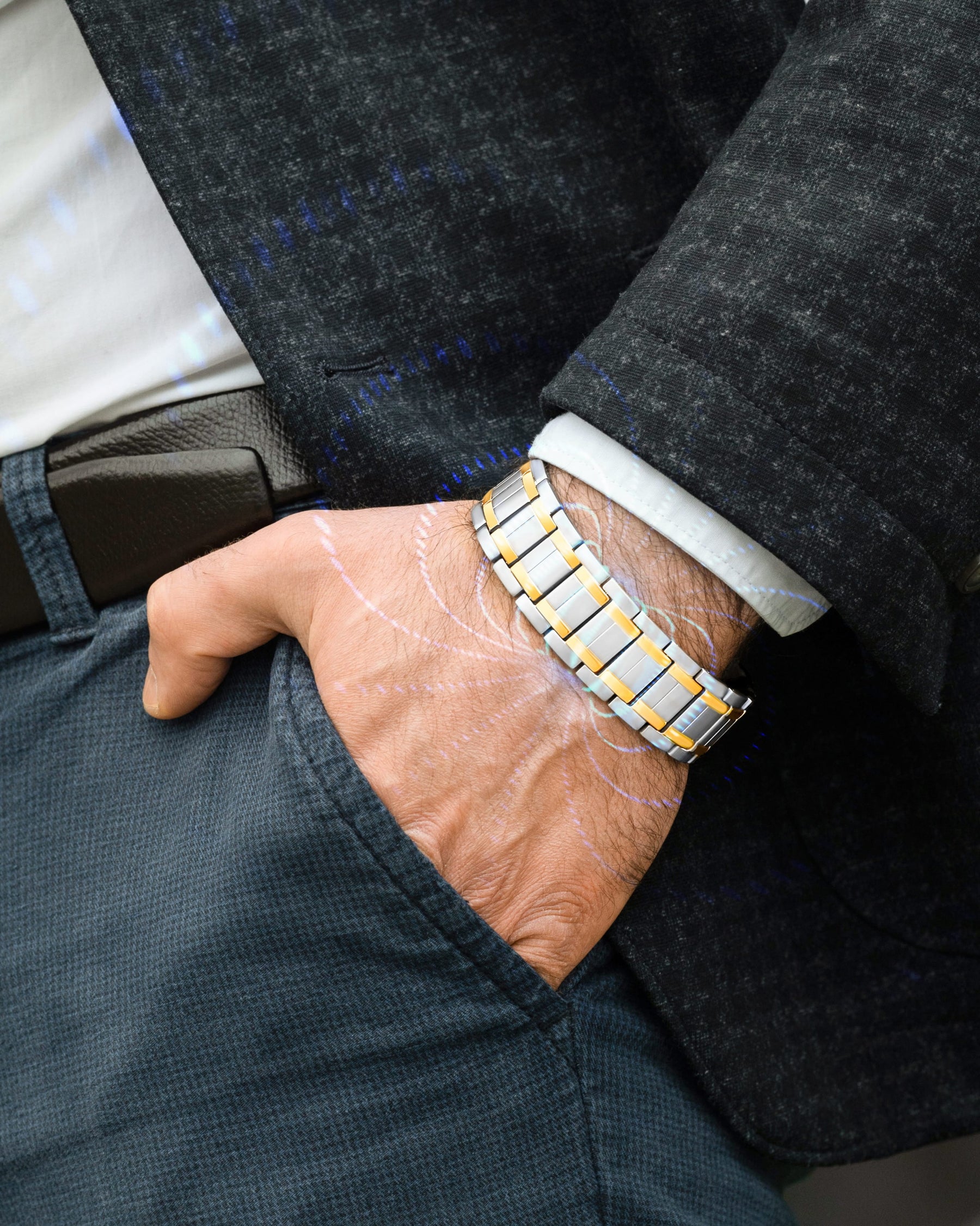 Magnetic Bracelet 3x Strength Titanium Magnetic Bracelet for Men (Silver & Gold) MagnetRX