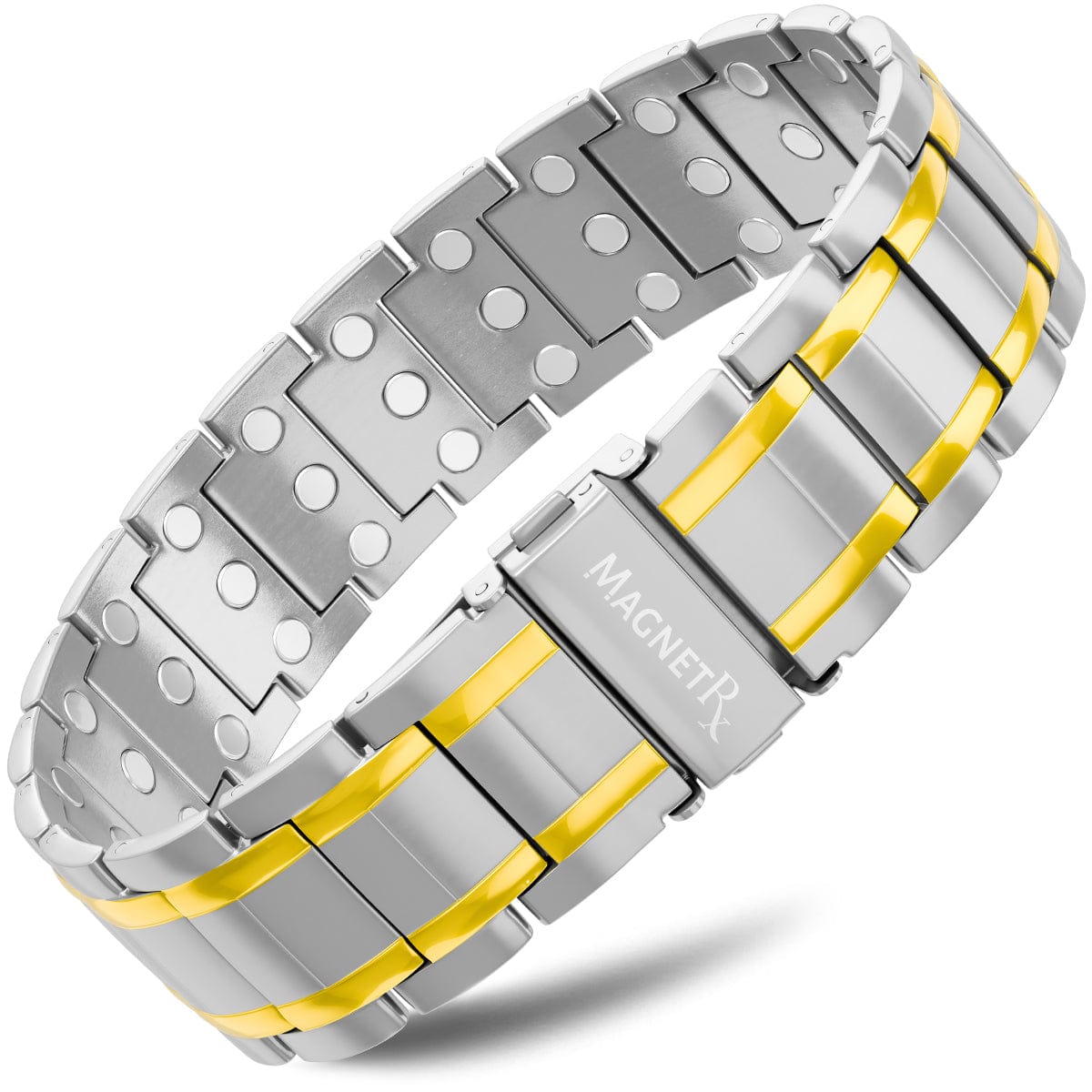 Magnetic Bracelet 3x Strength Titanium Magnetic Bracelet for Men (Silver & Gold) MagnetRX