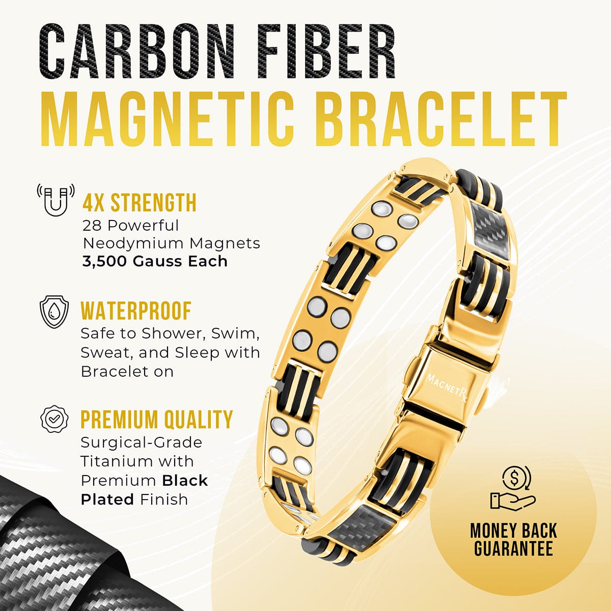 Magnetic Bracelet Carbon Fiber Magnetic Bracelet for Men (Gold) MagnetRX