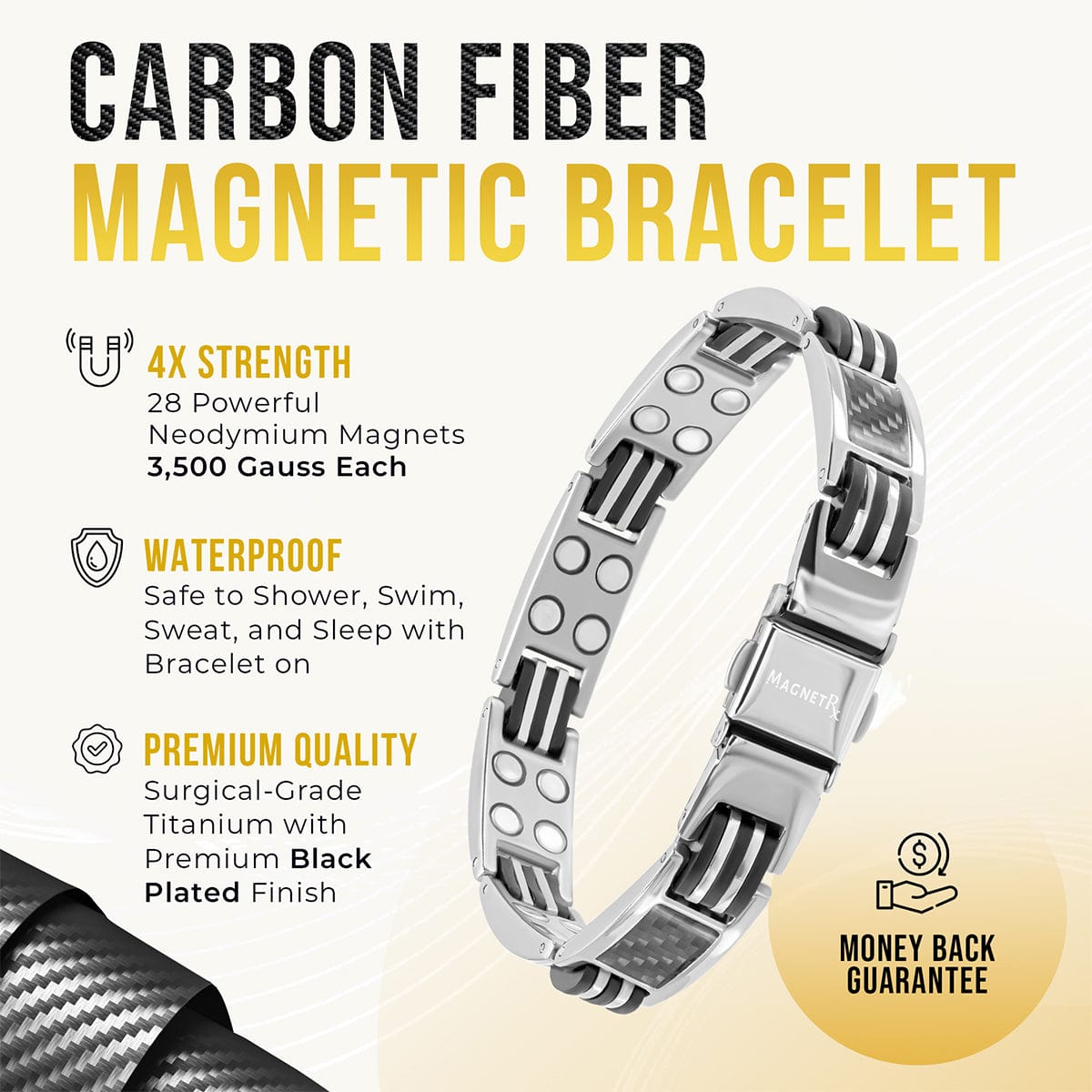 Magnetic Bracelet Carbon Fiber Magnetic Bracelet for Men (Silver) MagnetRX