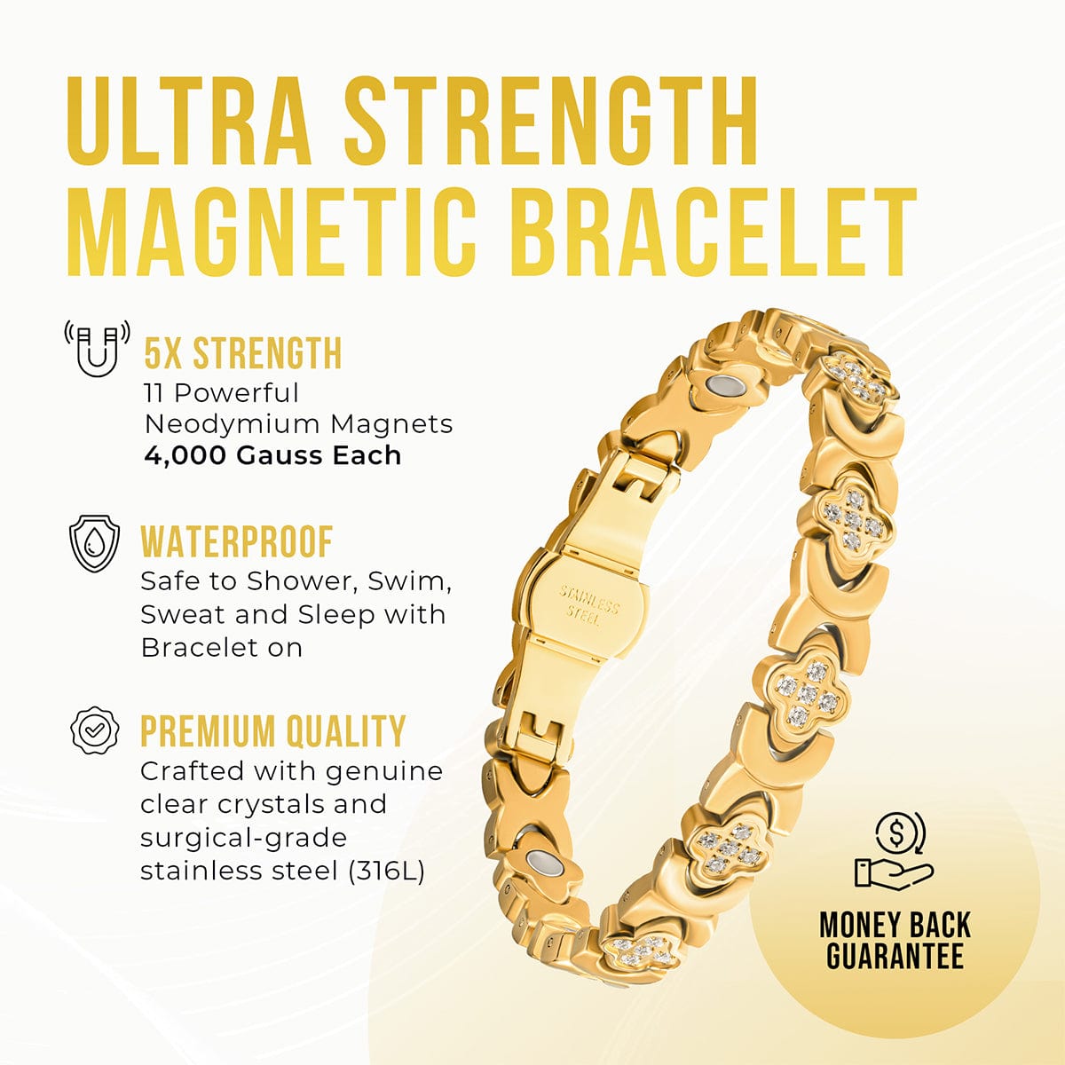 Clover Magnetic Bracelet for Women (Gold)