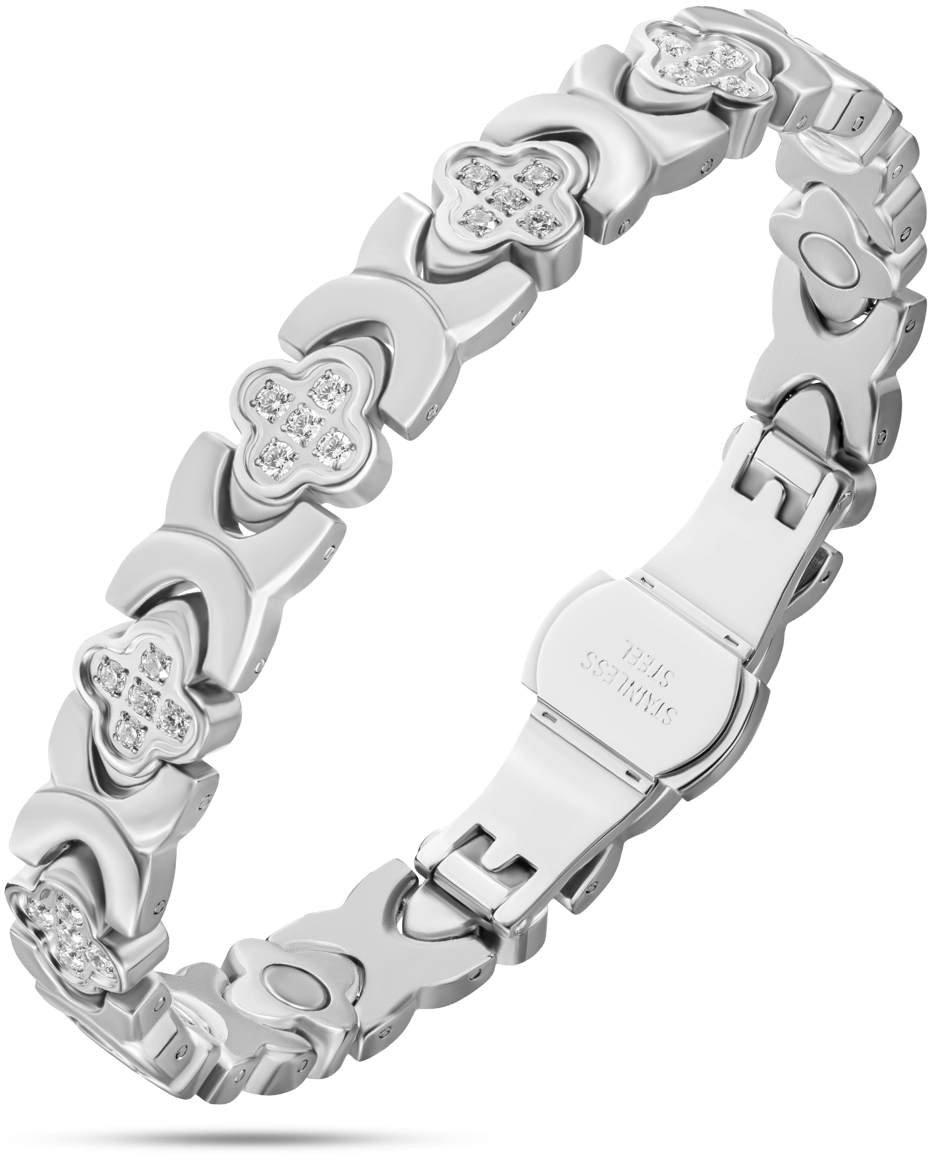 Women Clover Magnetic Bracelet Silver - MagnetRX