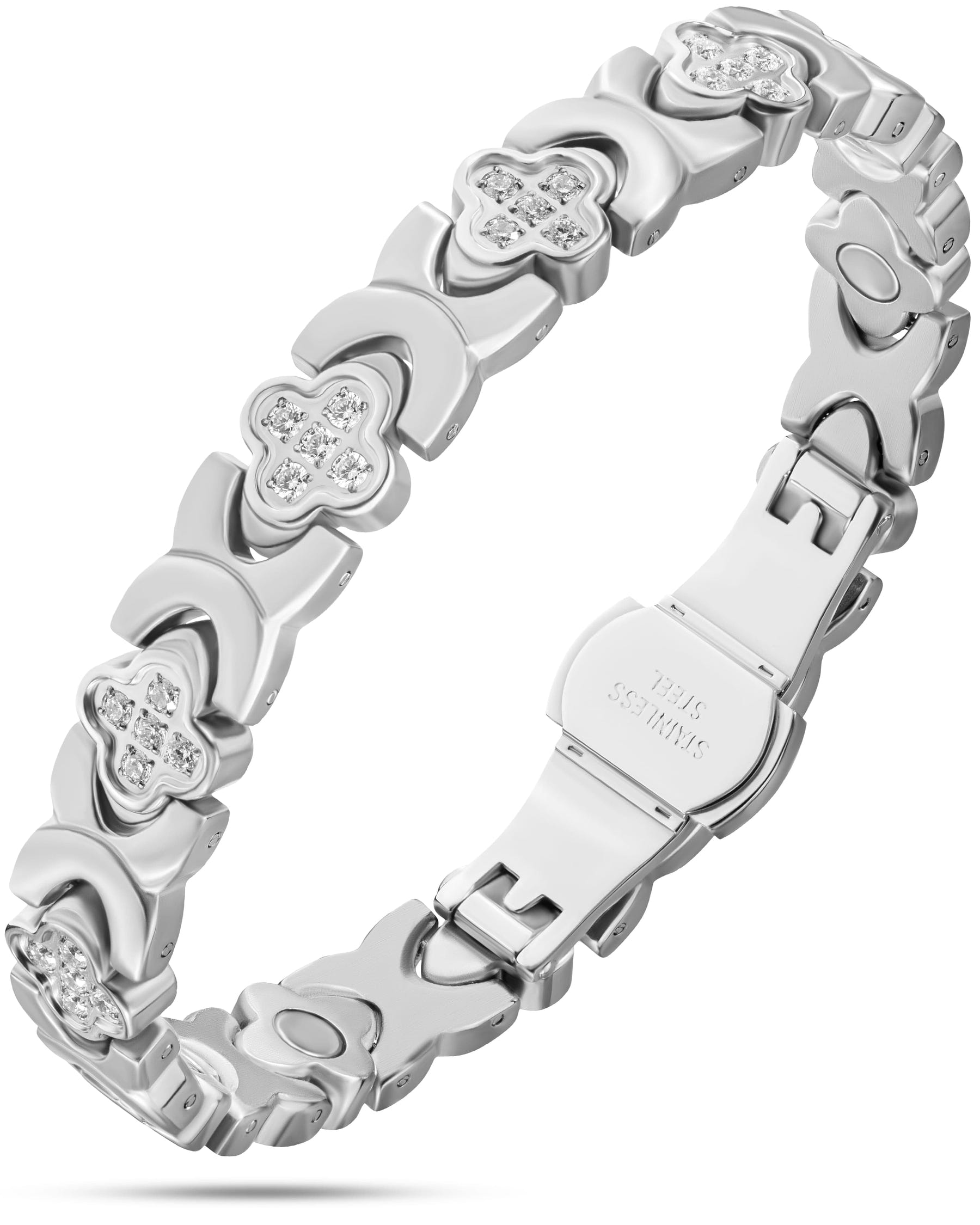 Magnetic Bracelet Clover Magnetic Bracelet for Women (Silver) MagnetRX