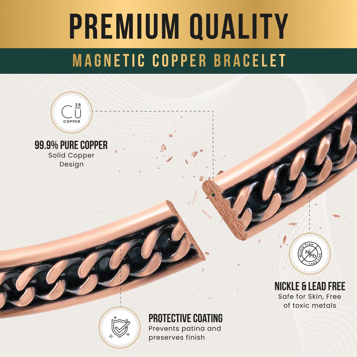 Magnetic Bracelet Curb Chain Inlay Copper Cuff Magnetic Therapy Bracelet for Men & Women MagnetRX