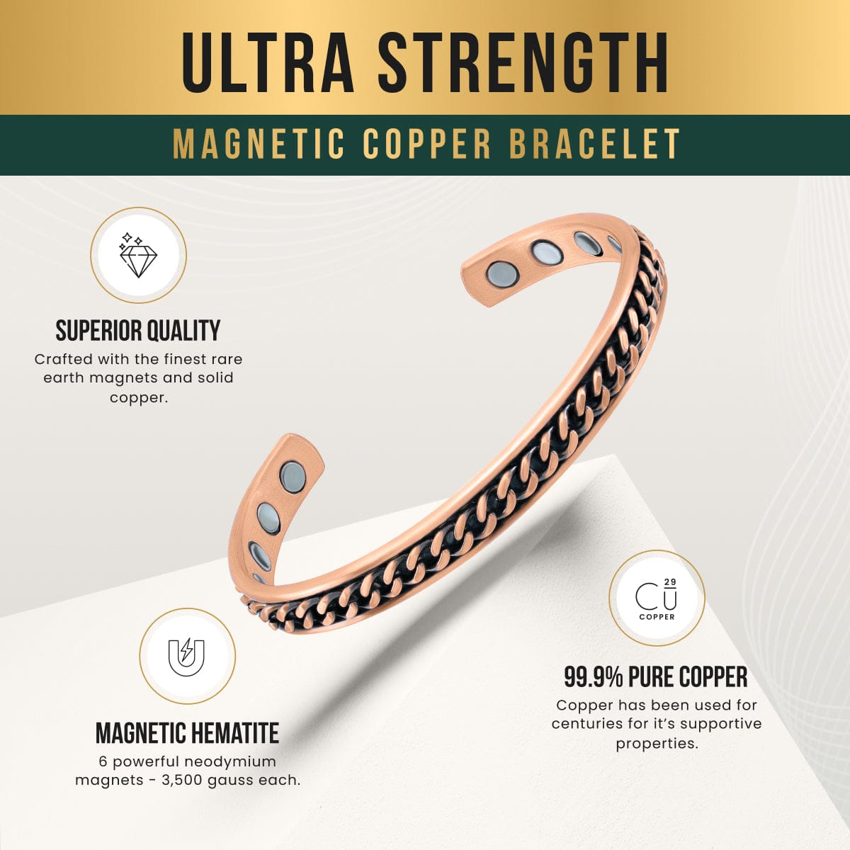 Magnetic Bracelet Curb Chain Inlay Copper Cuff Magnetic Therapy Bracelet for Men & Women MagnetRX