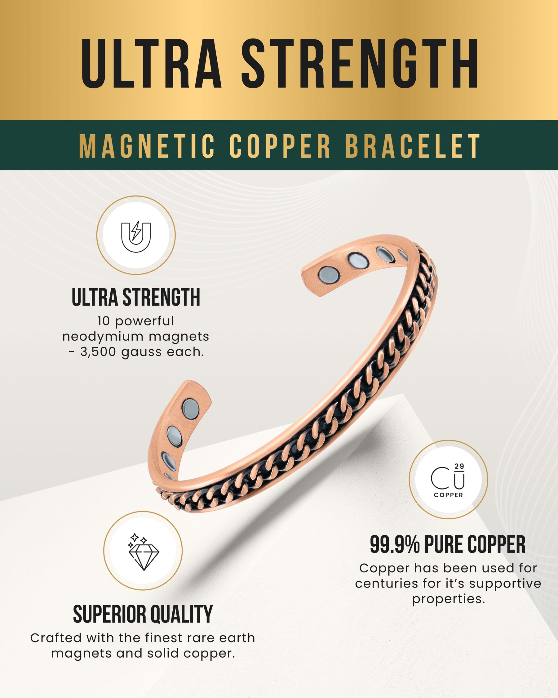 Magnetic Bracelet Curb Chain Inlay Copper Cuff Magnetic Therapy Bracelet for Men & Women MagnetRX
