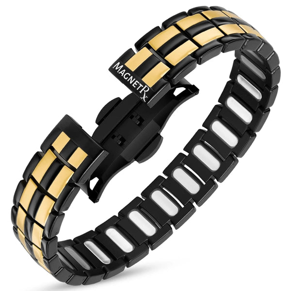 COOLSTEELANDBEYOND Men's Magnetic Bracelet - Stainless Steel Gold & Black Finish - Adjustable With Link Tool - View #11