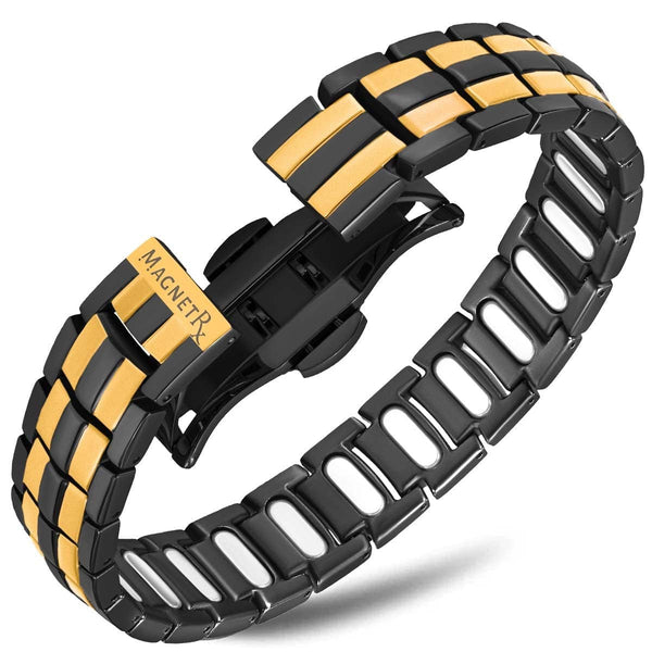 8.5" Inch Length - Men's Rose Gold Steel Magnetic Bracelet - Double Strength Titanium Magnetic Bracelet - IP Rose Gold Plating - Ring Blingers