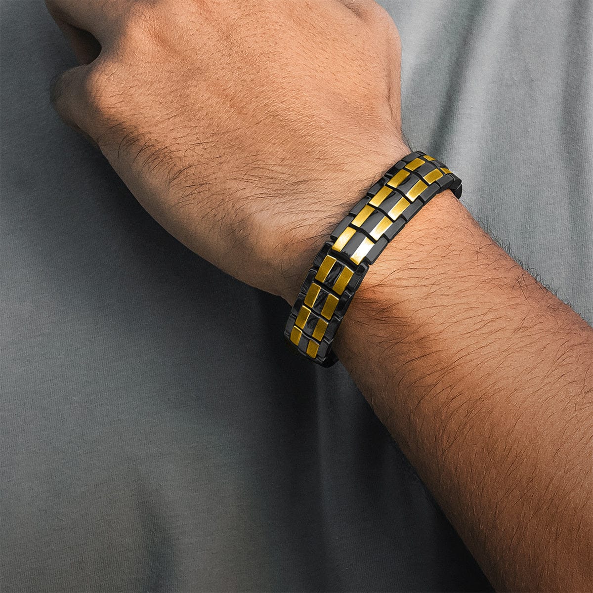 EllipseMAX Magnetic Bracelet for Men (Black & Gold)