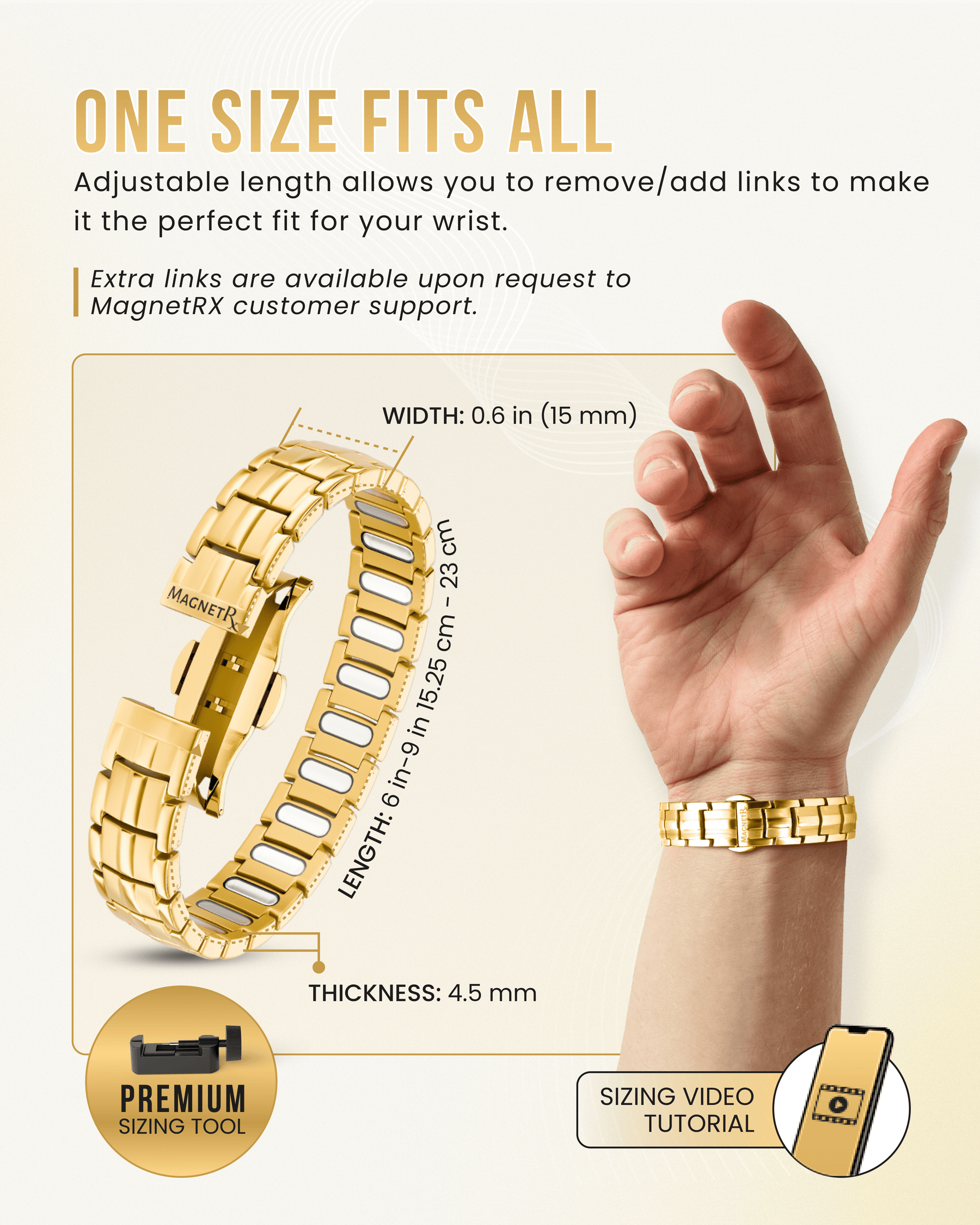 Magnetic Bracelet EllipseMAX Magnetic Bracelet for Men (Gold) MagnetRX