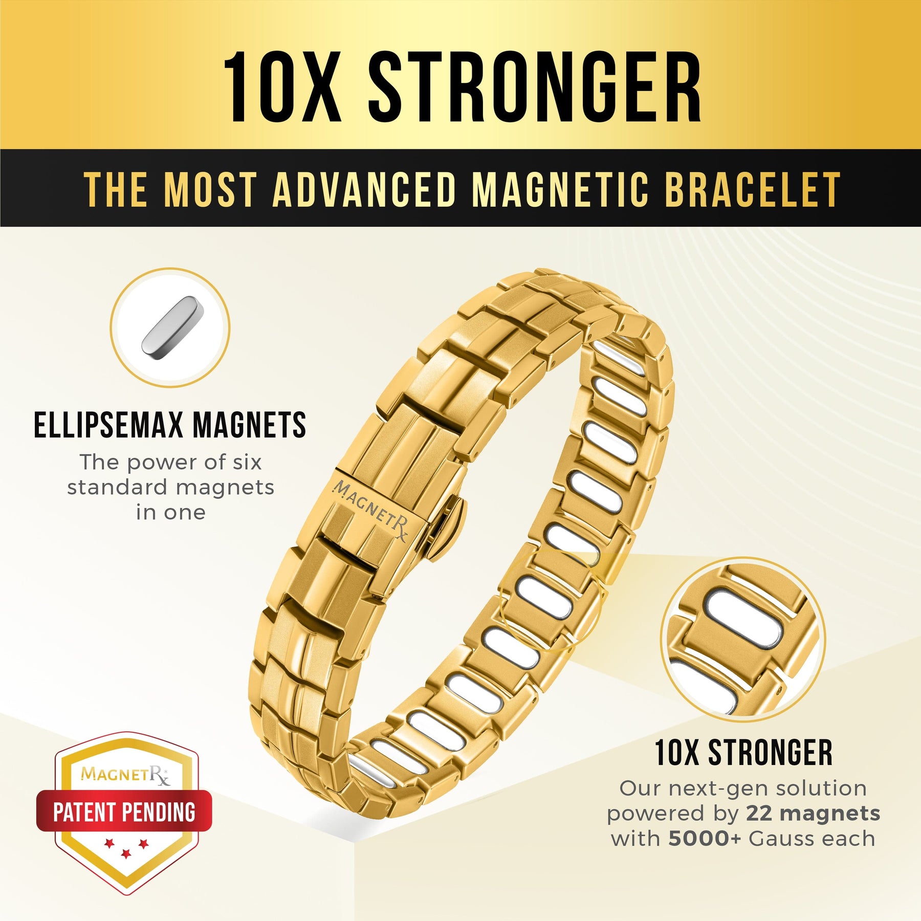 Magnetic Bracelet EllipseMAX Magnetic Bracelet for Men (Gold) MagnetRX