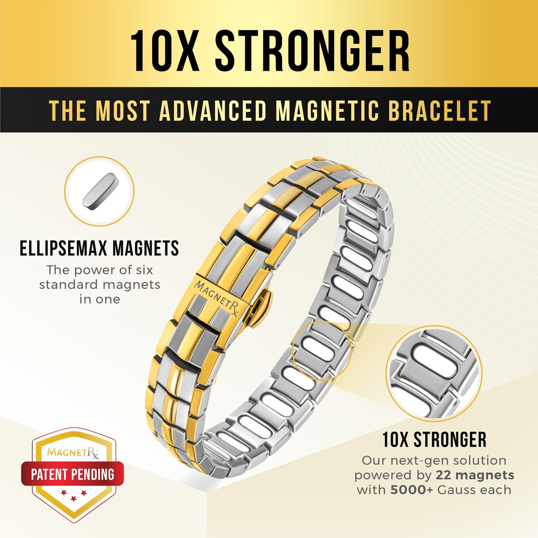 EllipseMAX Magnetic Bracelet for Men (Silver & Gold)