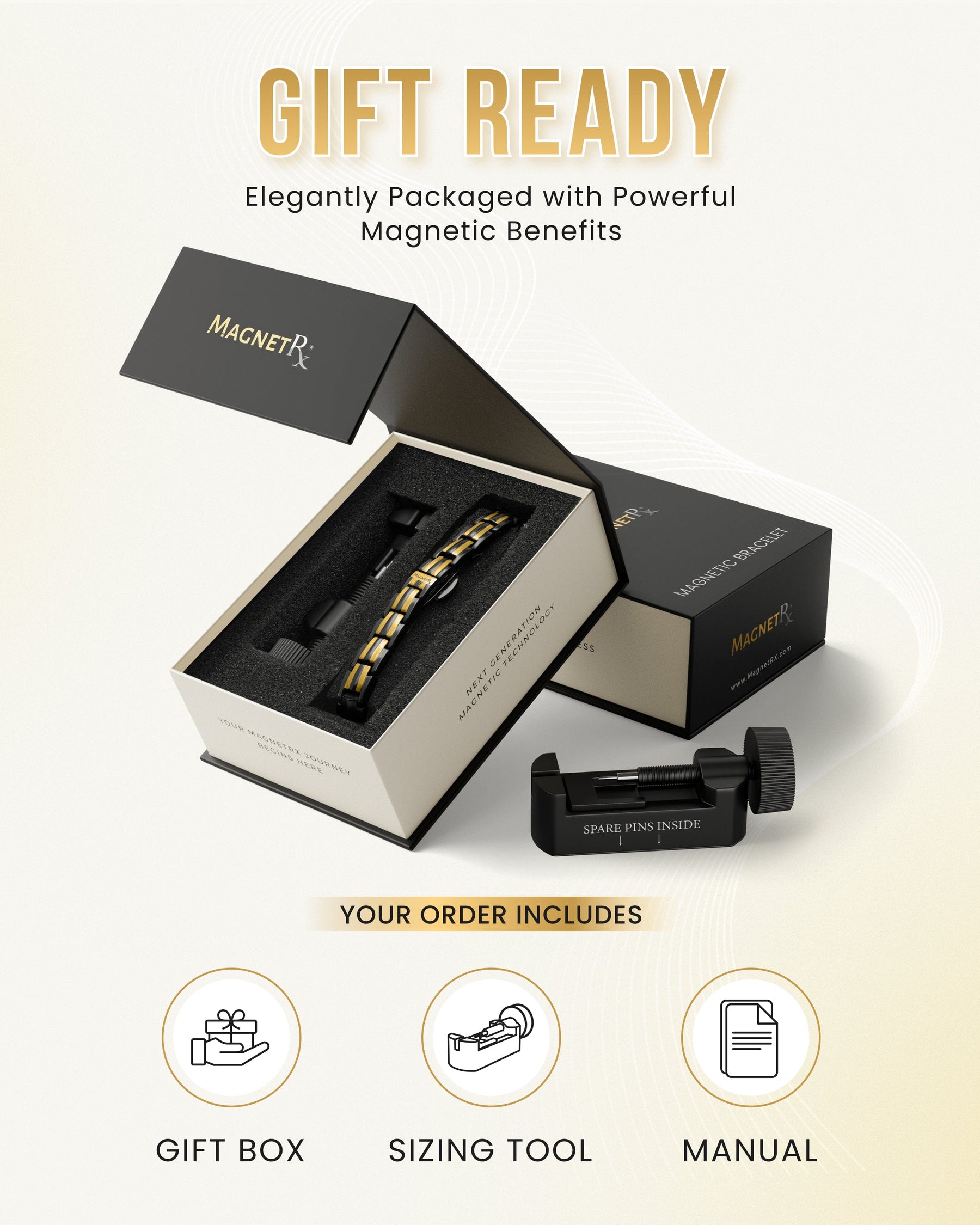 EllipseMAX Magnetic Bracelet for Women (Black & Gold)