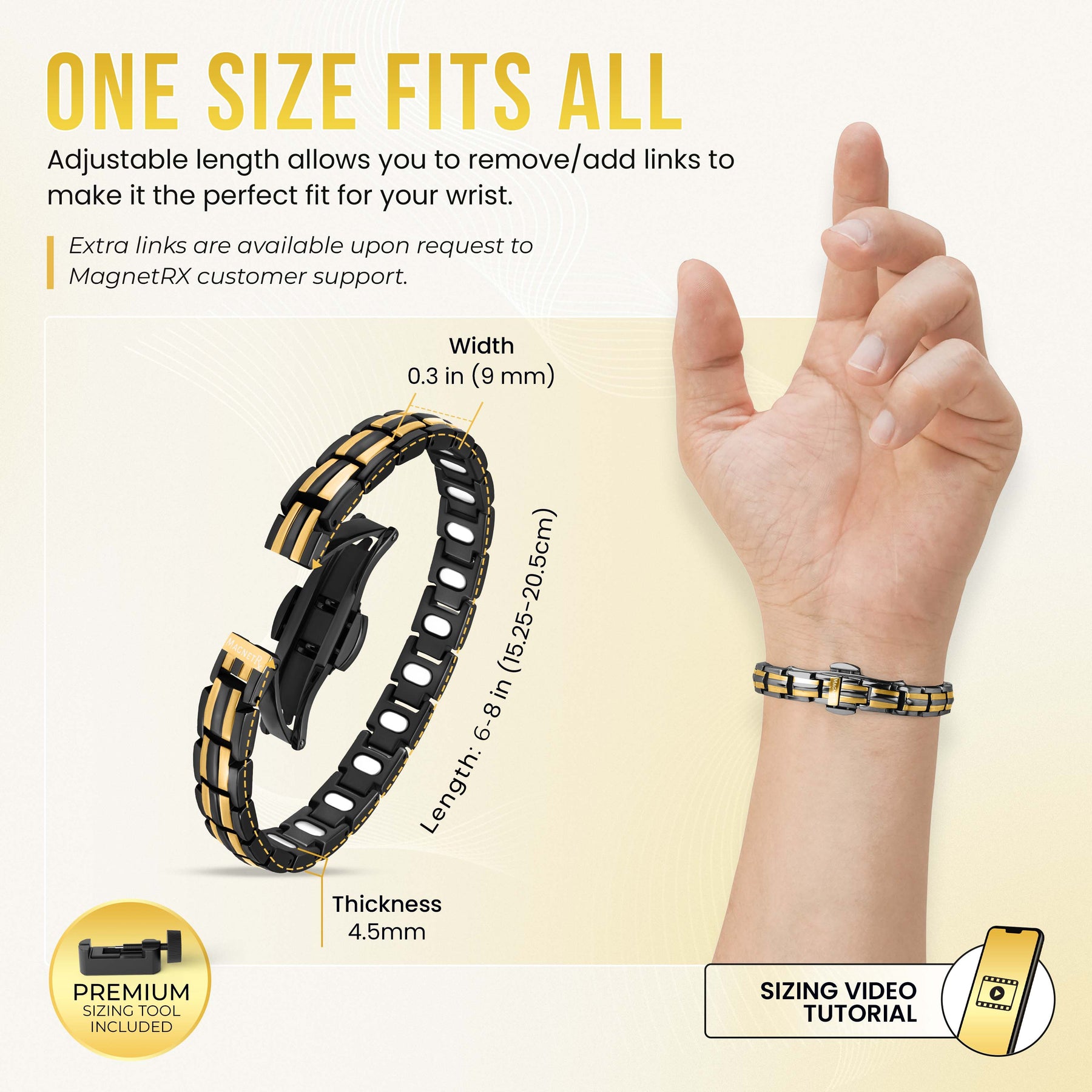 EllipseMAX Magnetic Bracelet for Women (Black & Gold)