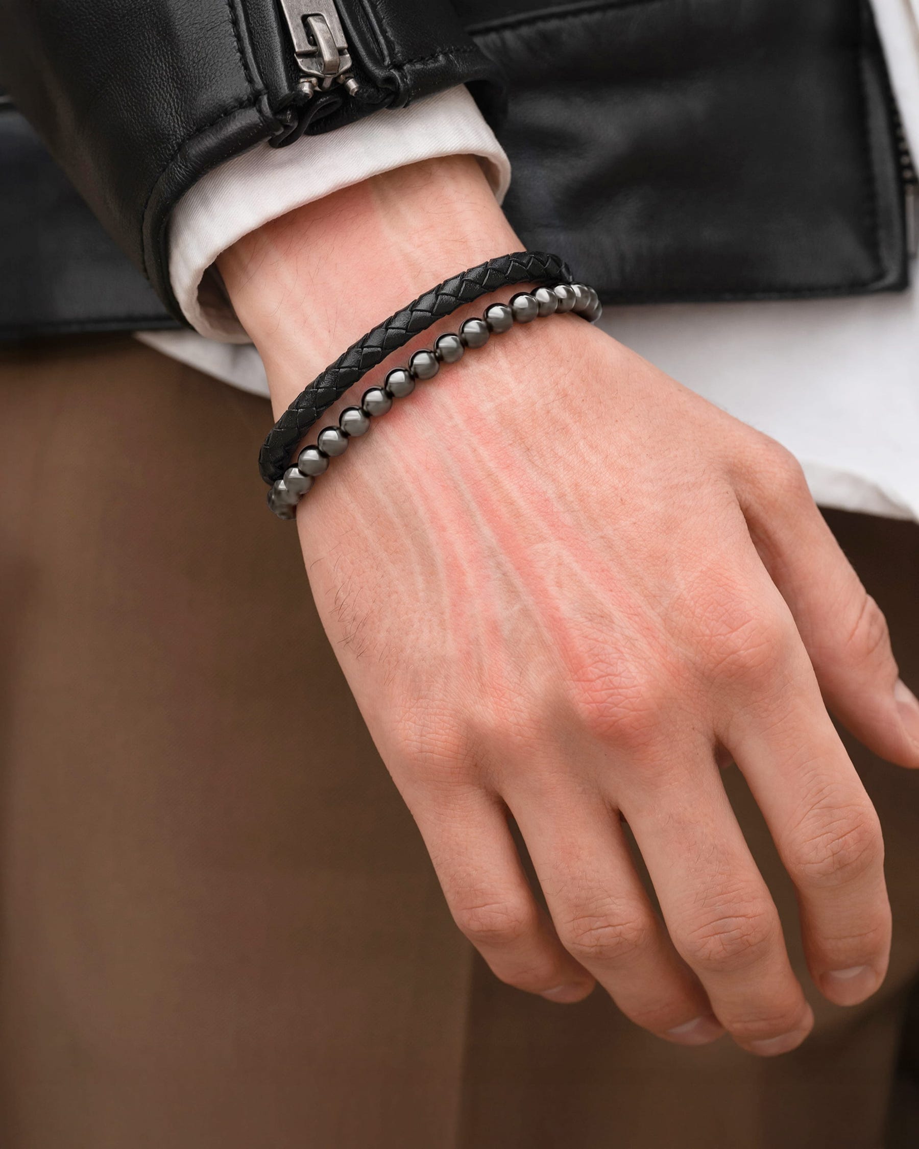 Magnetic Bracelet High Power Hematite Bead & Leather Magnetic Bracelet MagnetRX