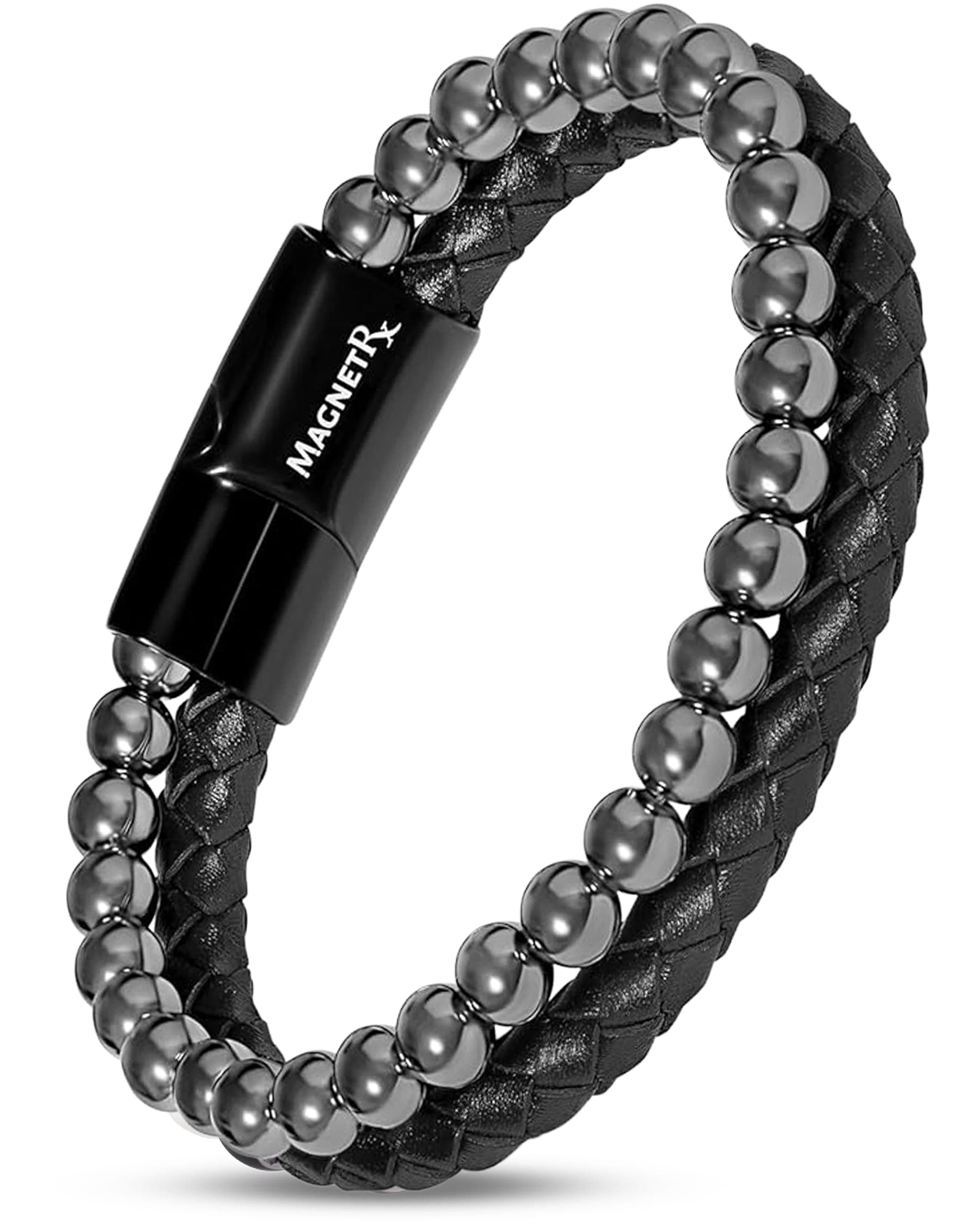 Magnetic Bracelet High Power Hematite Bead & Leather Magnetic Bracelet MagnetRX