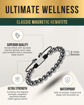 Magnetic Bracelet High Power Magnetic Hematite Bracelet Classic 8mm Bead MagnetRX