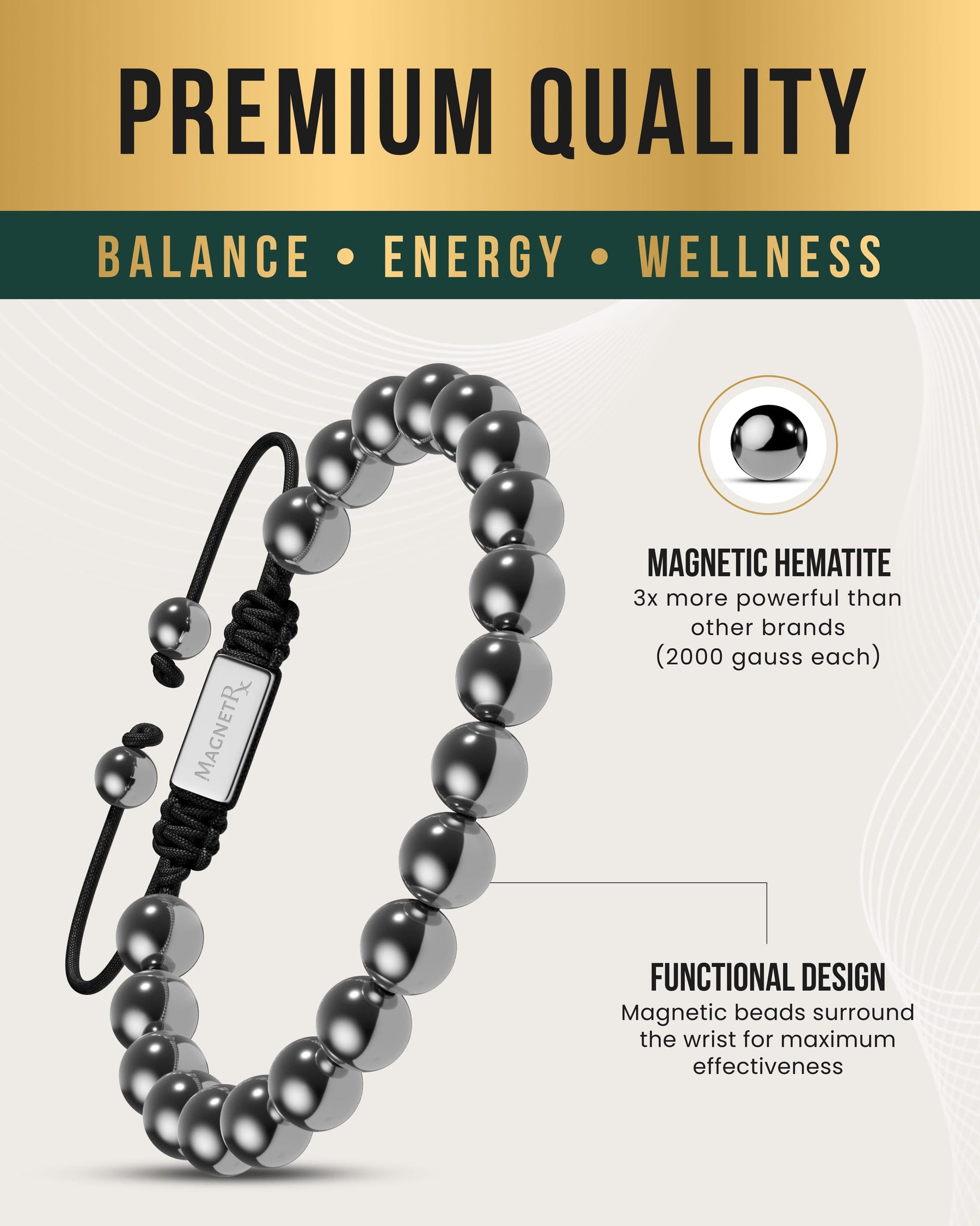 Magnetic Bracelet High Power Magnetic Hematite Bracelet Classic 8mm Bead MagnetRX