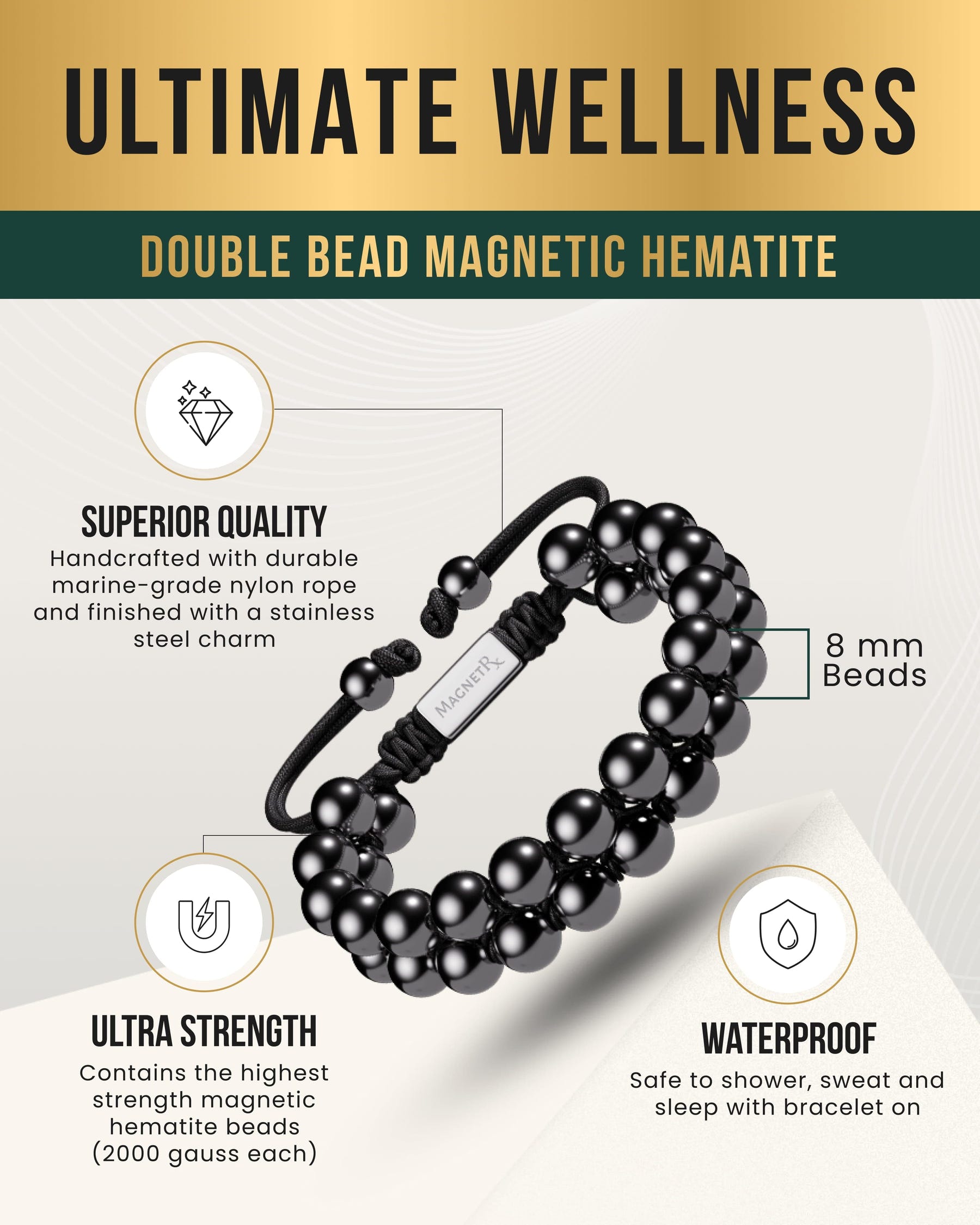 Magnetic Bracelet High Power Magnetic Hematite Bracelet Double Row MagnetRX