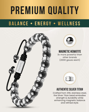 Magnetic Bracelet High Power Magnetic Hematite Bracelet Silver Titan MagnetRX