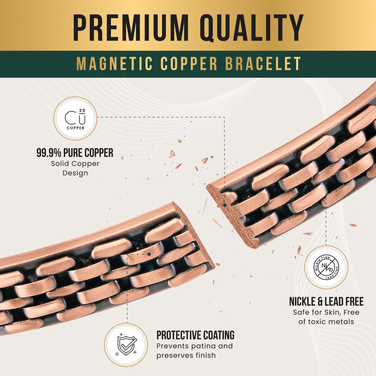 Magnetic Bracelet Link Chain Inlay Copper Cuff Magnetic Therapy Bracelet for Men & Women MagnetRX