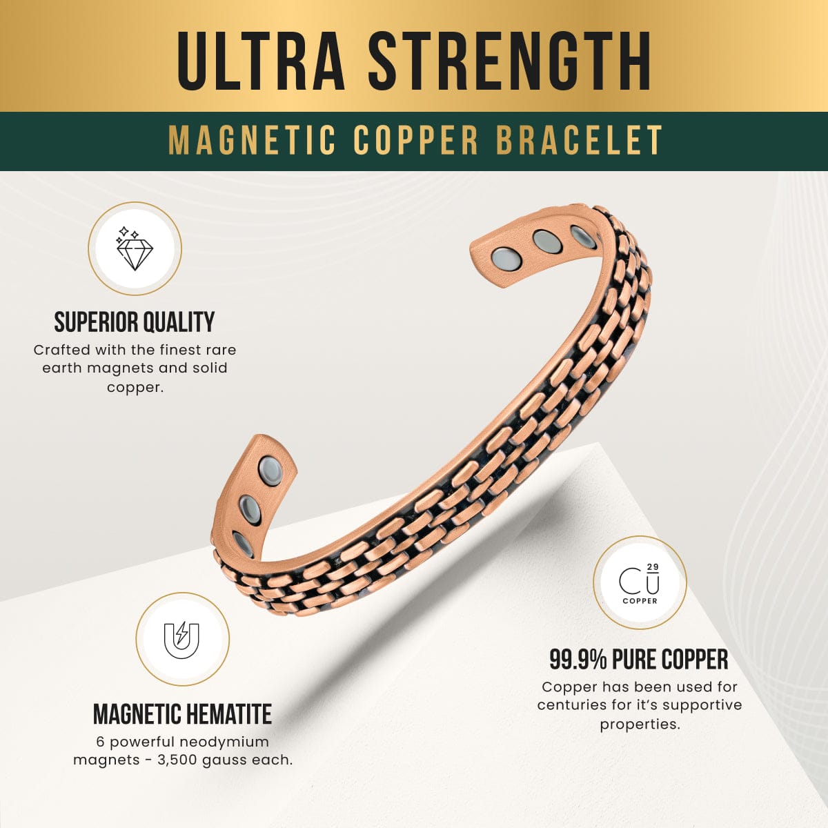 Magnetic Bracelet Link Chain Inlay Copper Cuff Magnetic Therapy Bracelet for Men & Women MagnetRX